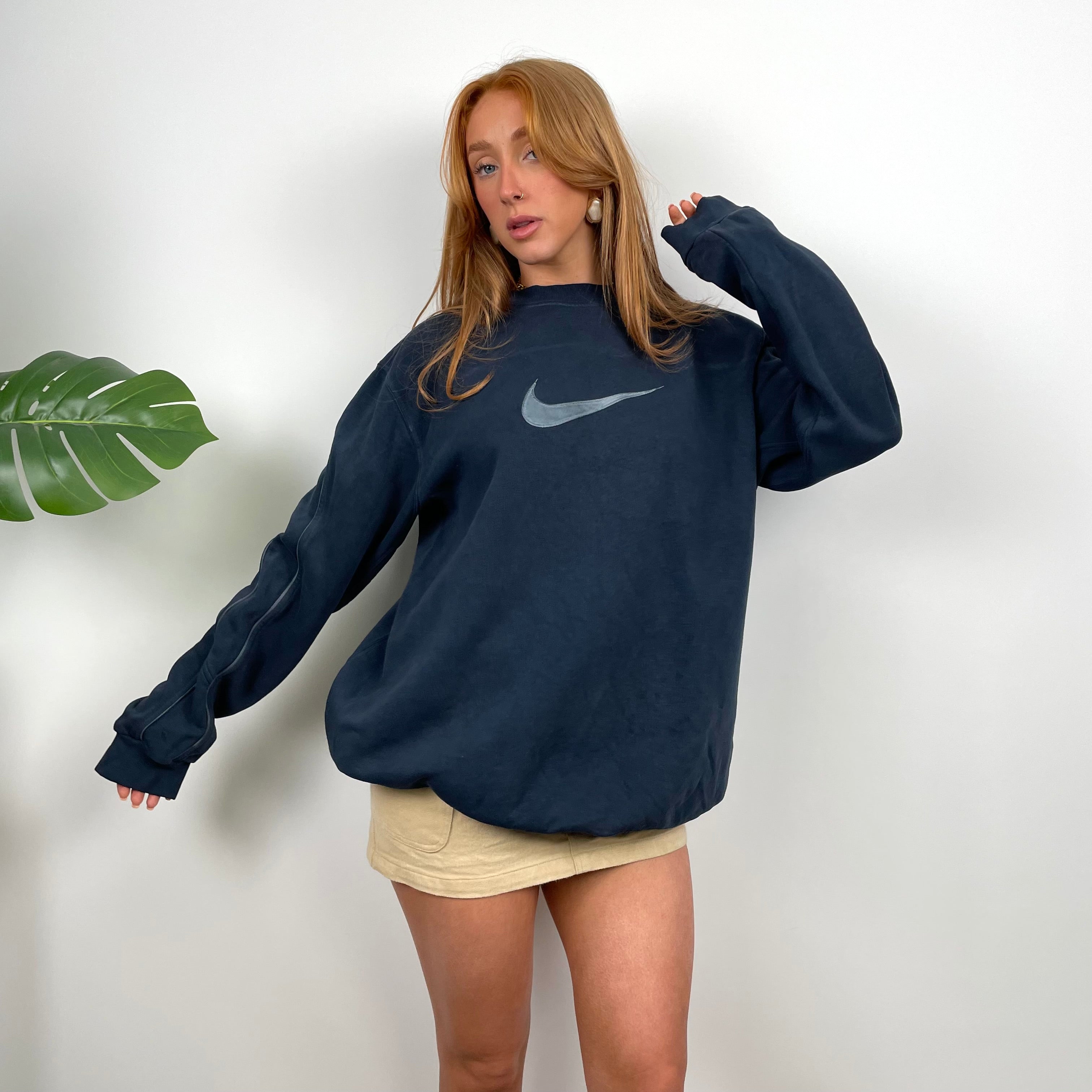 Nike Navy Embroidered Swoosh Sweatshirt (L)