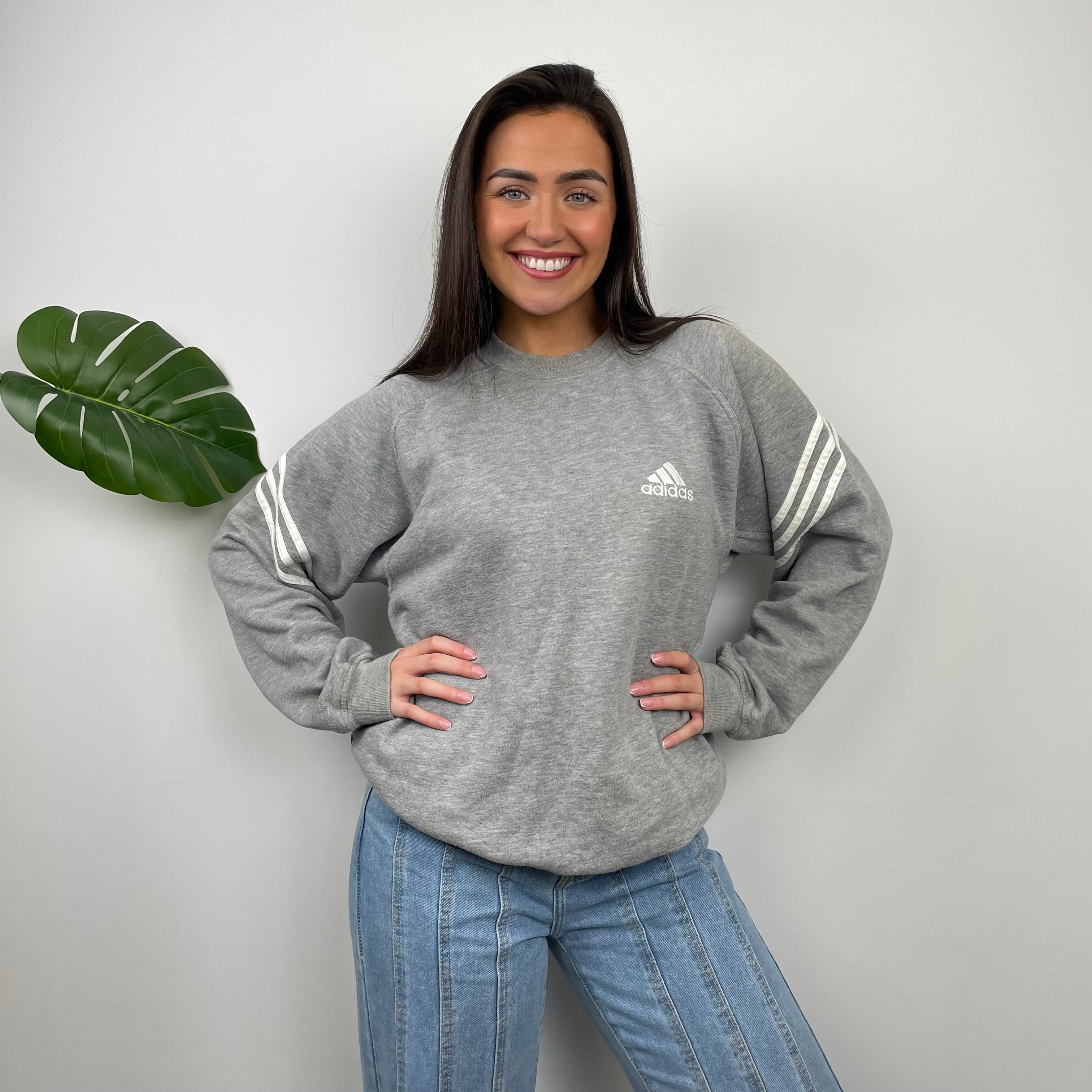 Adidas Grey Embroidered Spell Out Sweatshirt (L)