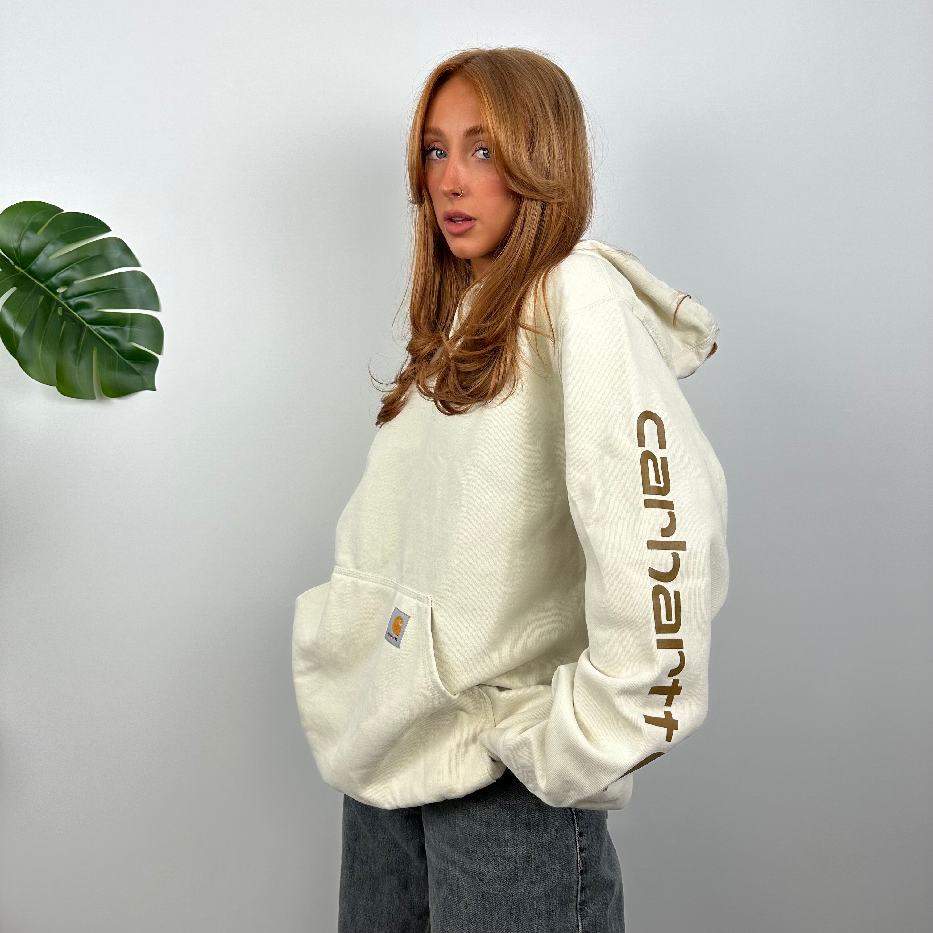 Carhartt Cream Embroidered Logo Hoodie (L)