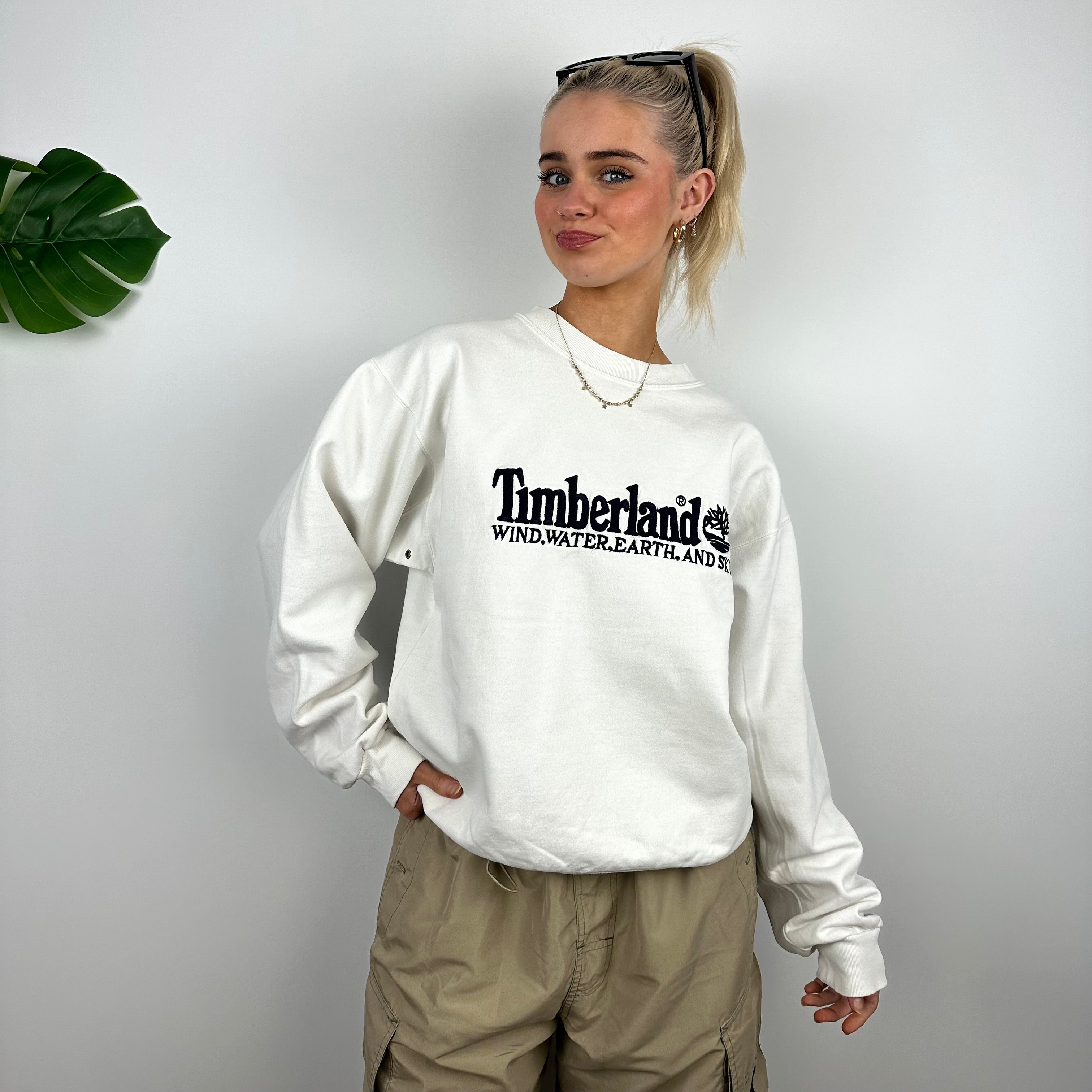 Timberland White Embroidered Spell Out Sweatshirt (M)