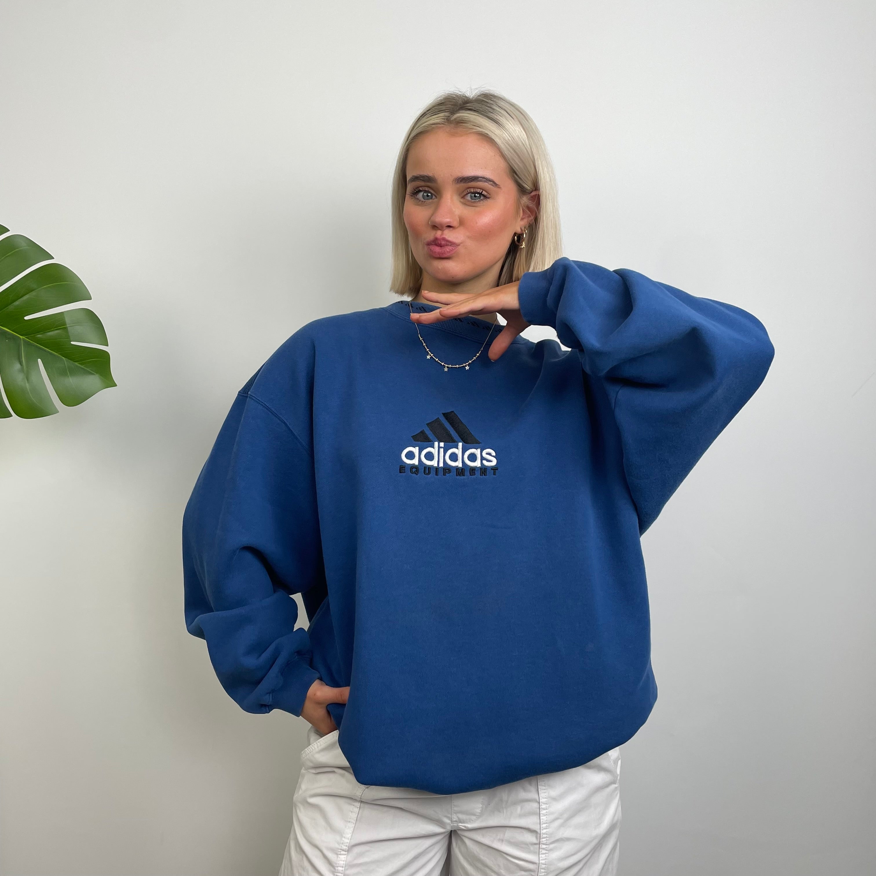 Adidas Equipment Blue Embroidered Spell Out Sweatshirt (XL)