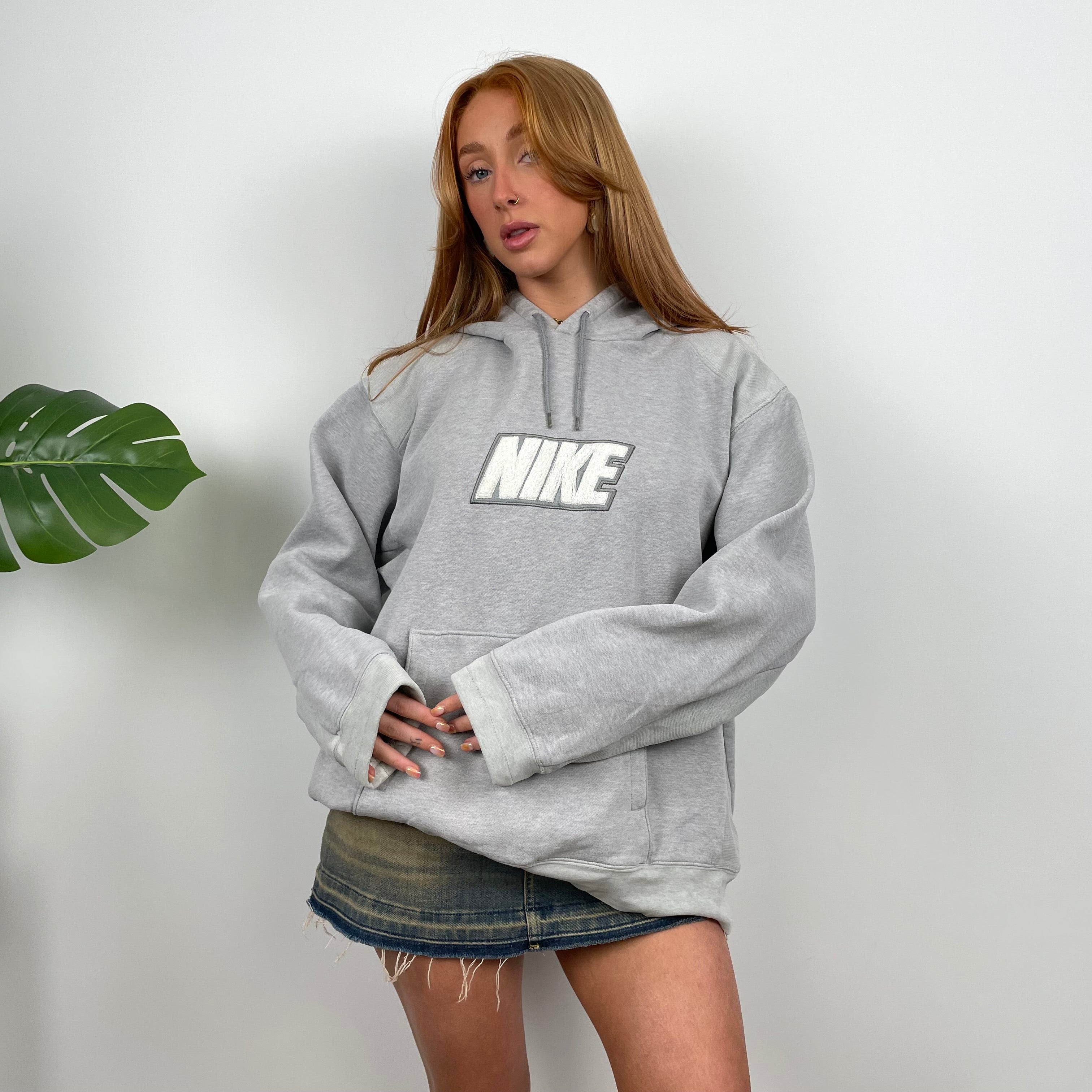 Nike Grey Embroidered Spell Out Hoodie (L)