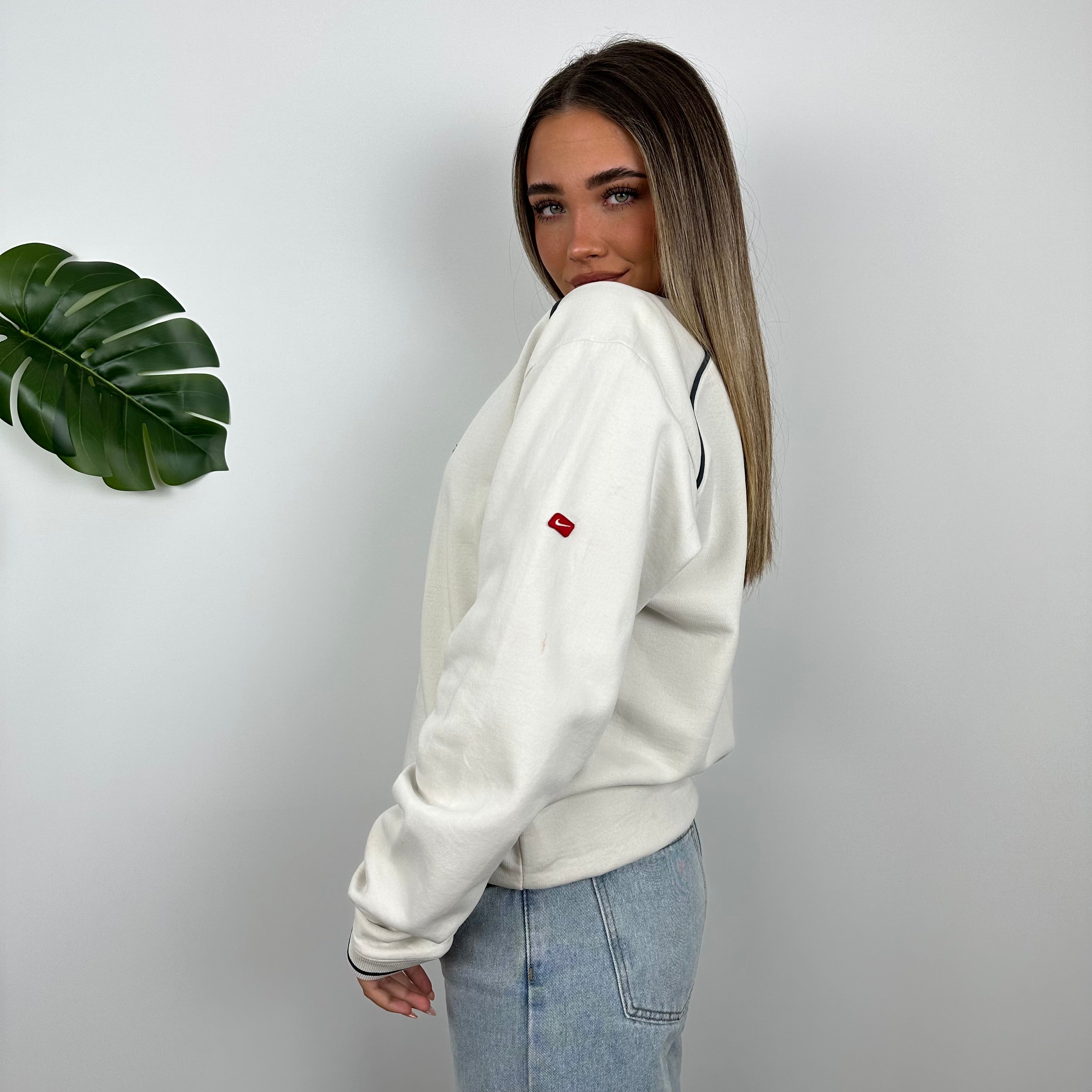 Nike RARE White Embroidered Spell Out Sweatshirt as worn by Molly Mae Hague (M)