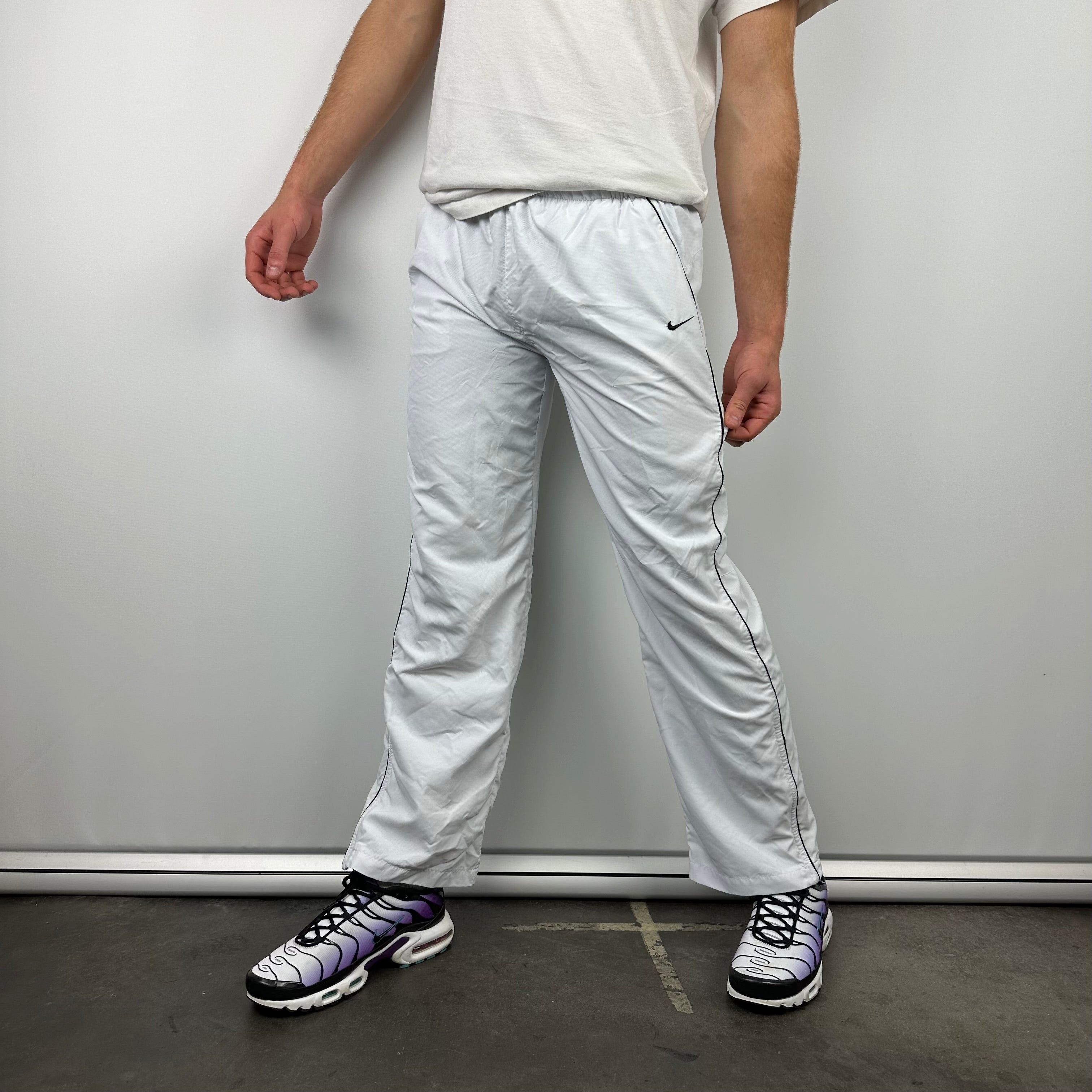 Nike White Embroidered Swoosh Track Pants (M)