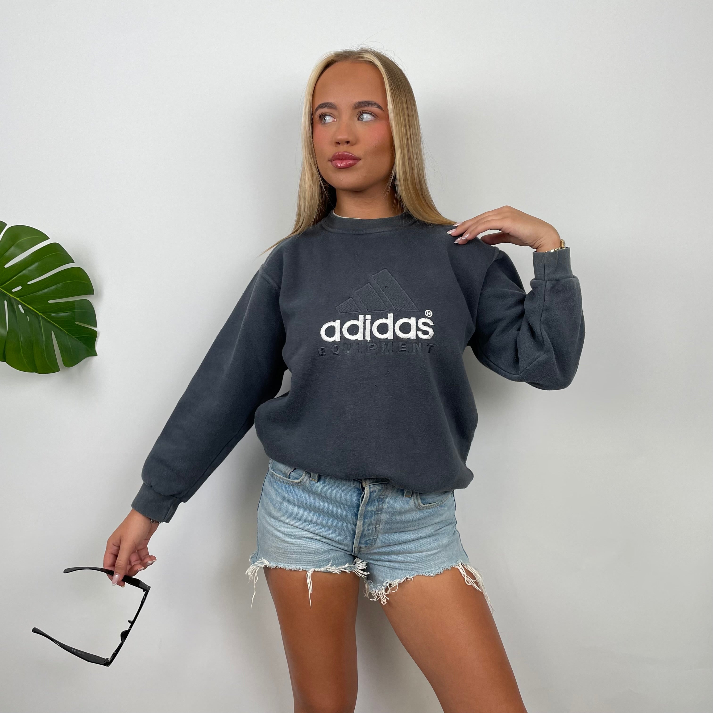 Adidas Equipment Grey Embroidered Spell Out Sweatshirt (XS)