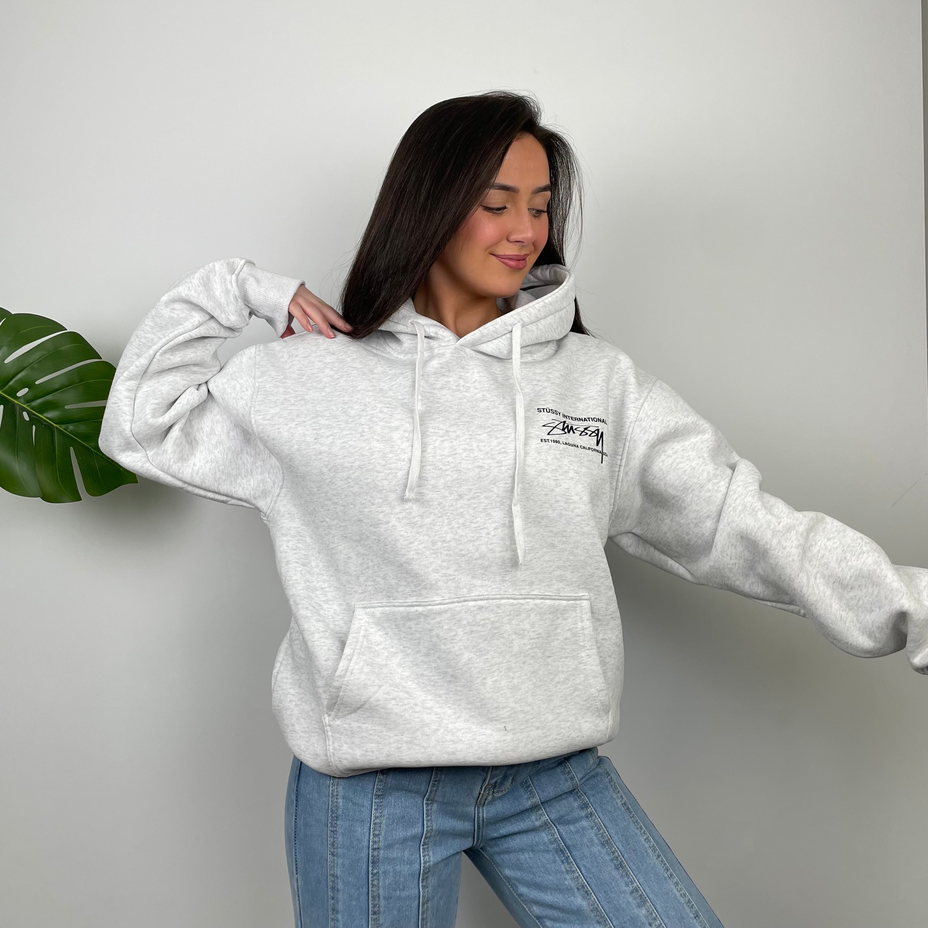Stussy Grey Spell Out Hoodie (M)
