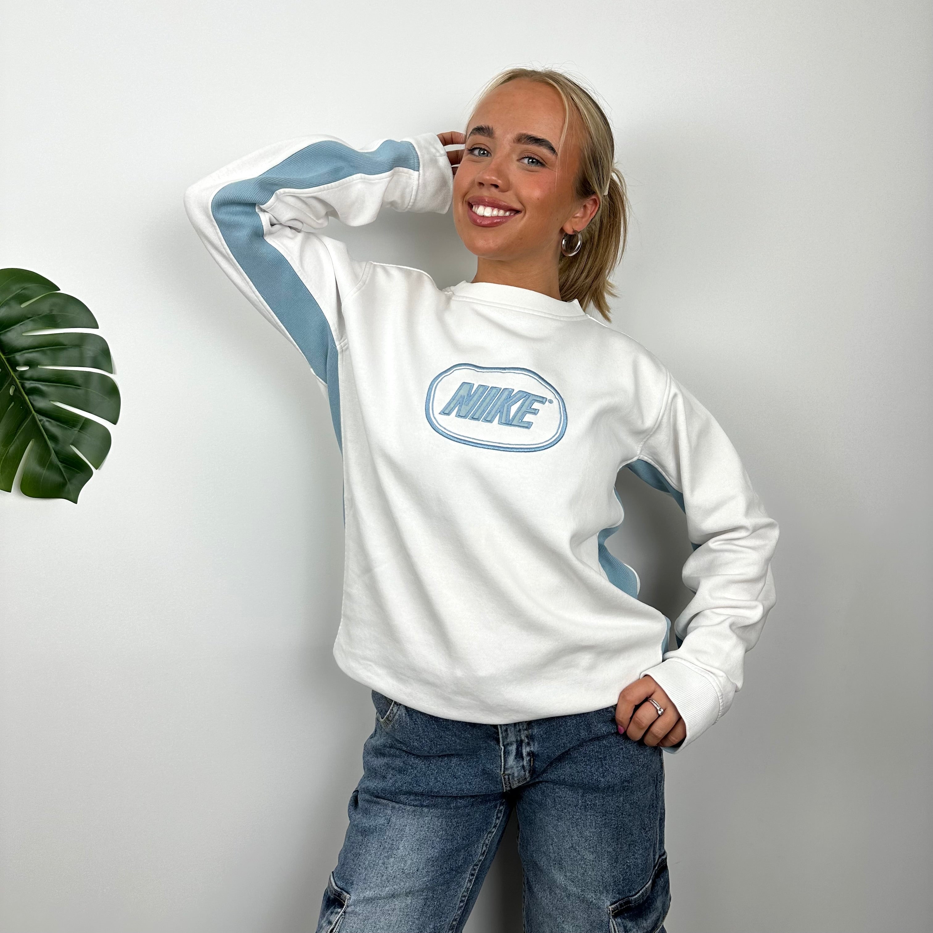 Nike RARE White Embroidered Spell Out Sweatshirt (S)