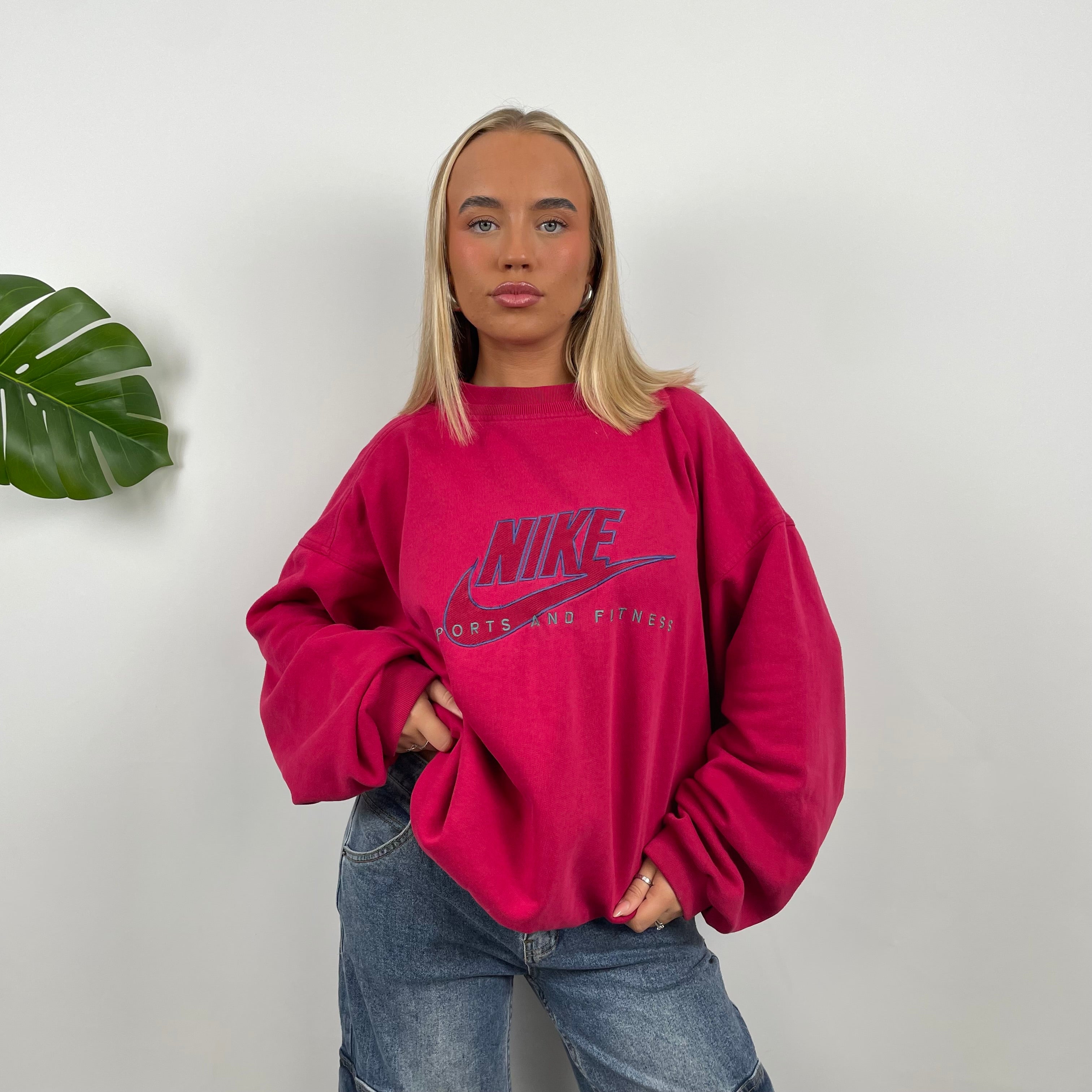 Nike Sports and Fitness RARE Pink Embroidered Spell Out Sweatshirt (L)