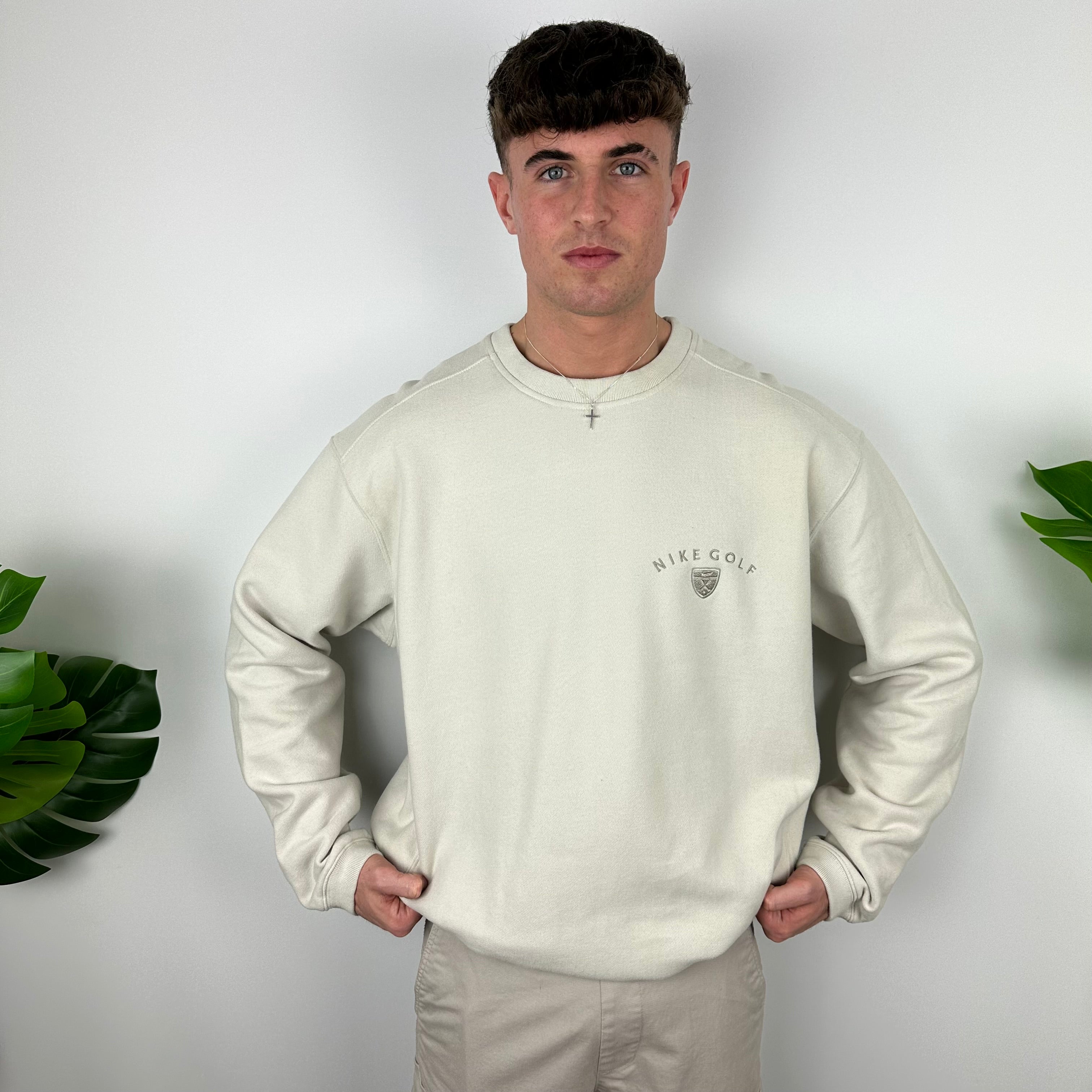 Nike Golf RARE Cream Embroidered Spell Out Sweatshirt (XXL)