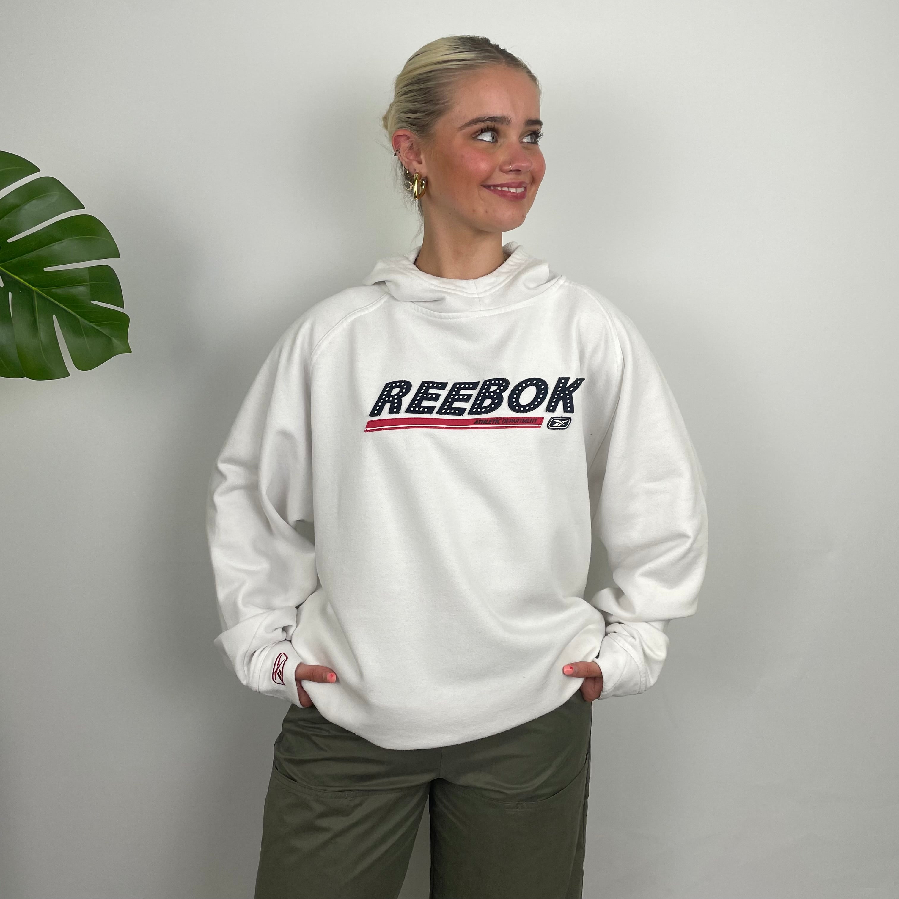 Reebok White Embroidered Spell Out Hoodie (M)