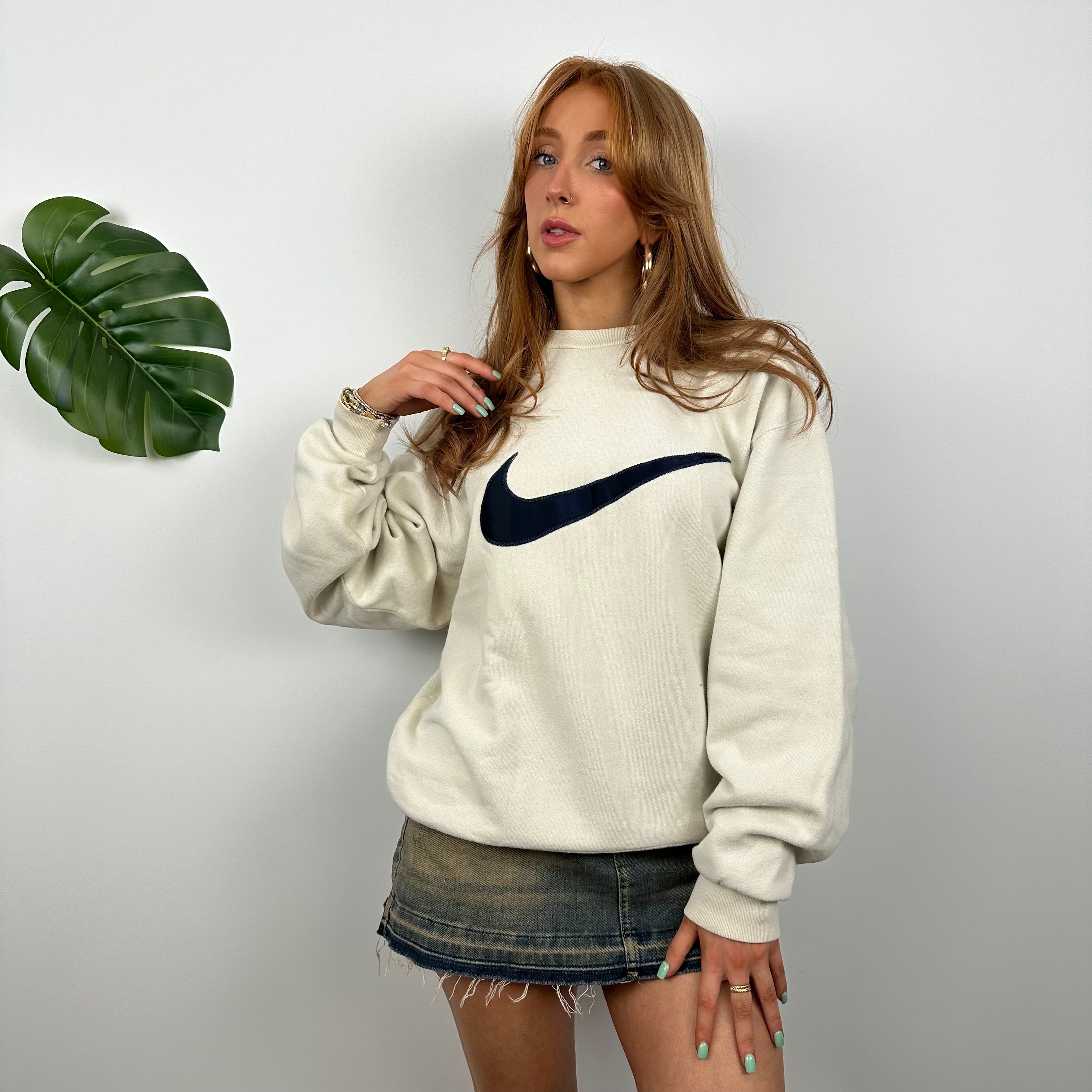 Nike Cream Embroidered Swoosh Sweatshirt (S)