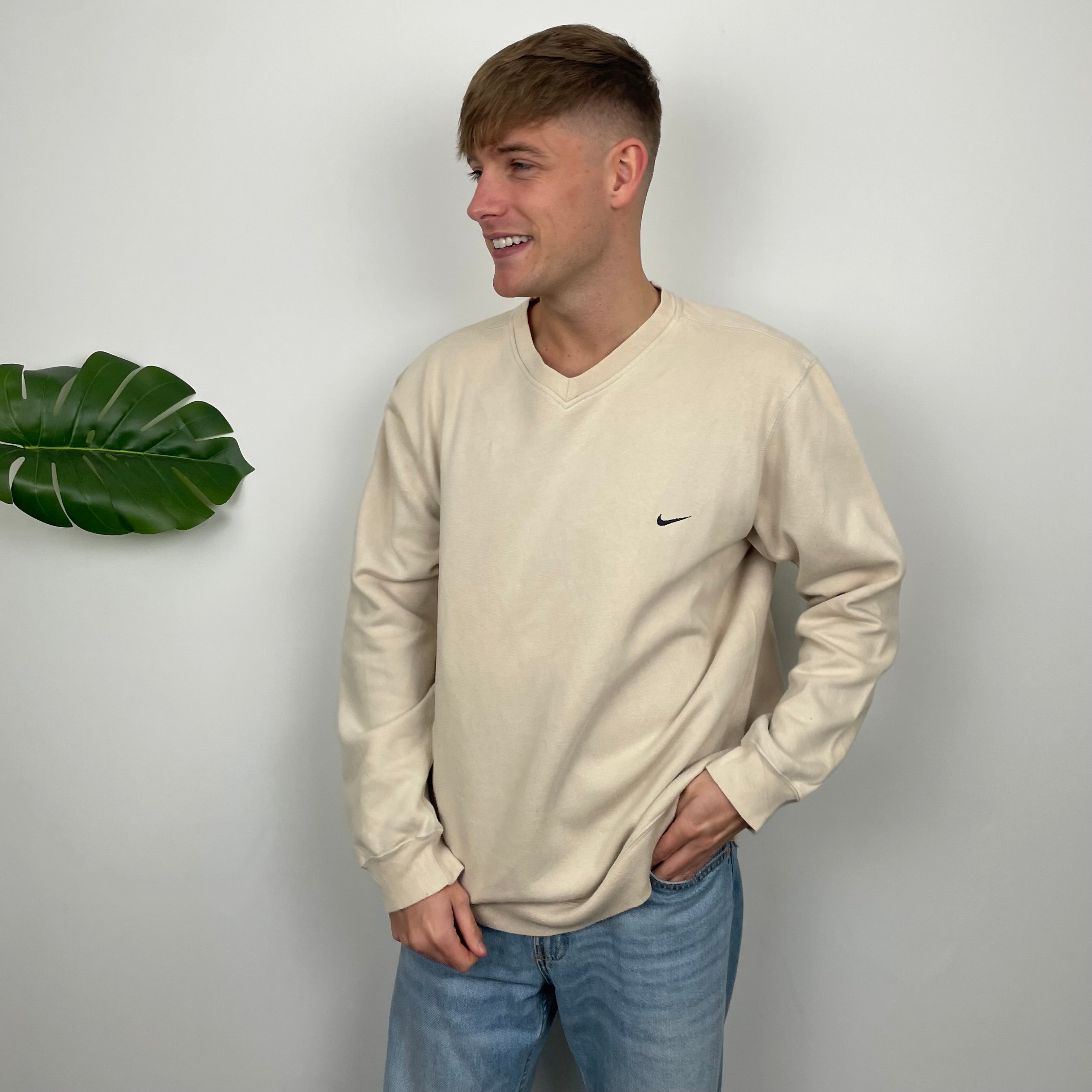 Nike RARE Cream Embroidered Swoosh Sweatshirt (XL)