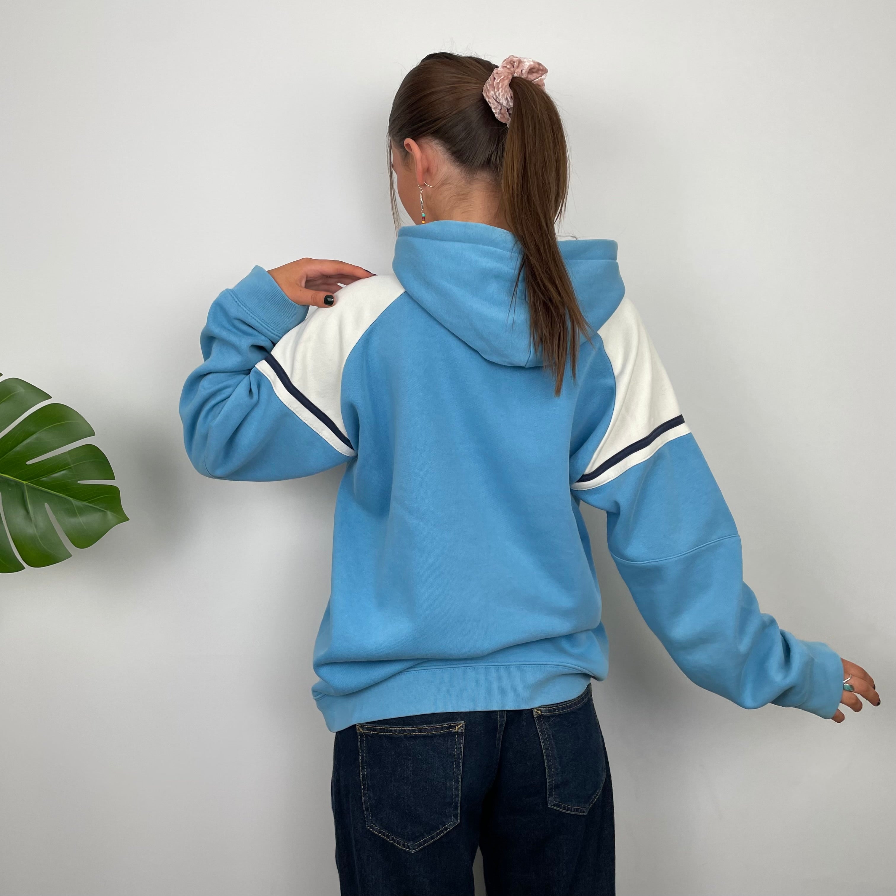 Nike Air RARE White & Baby Blue Embroidered Spell Out Hoodie (L)