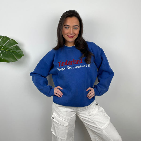 Timberland RARE Blue Embroidered Spell Out Sweatshirt (L)