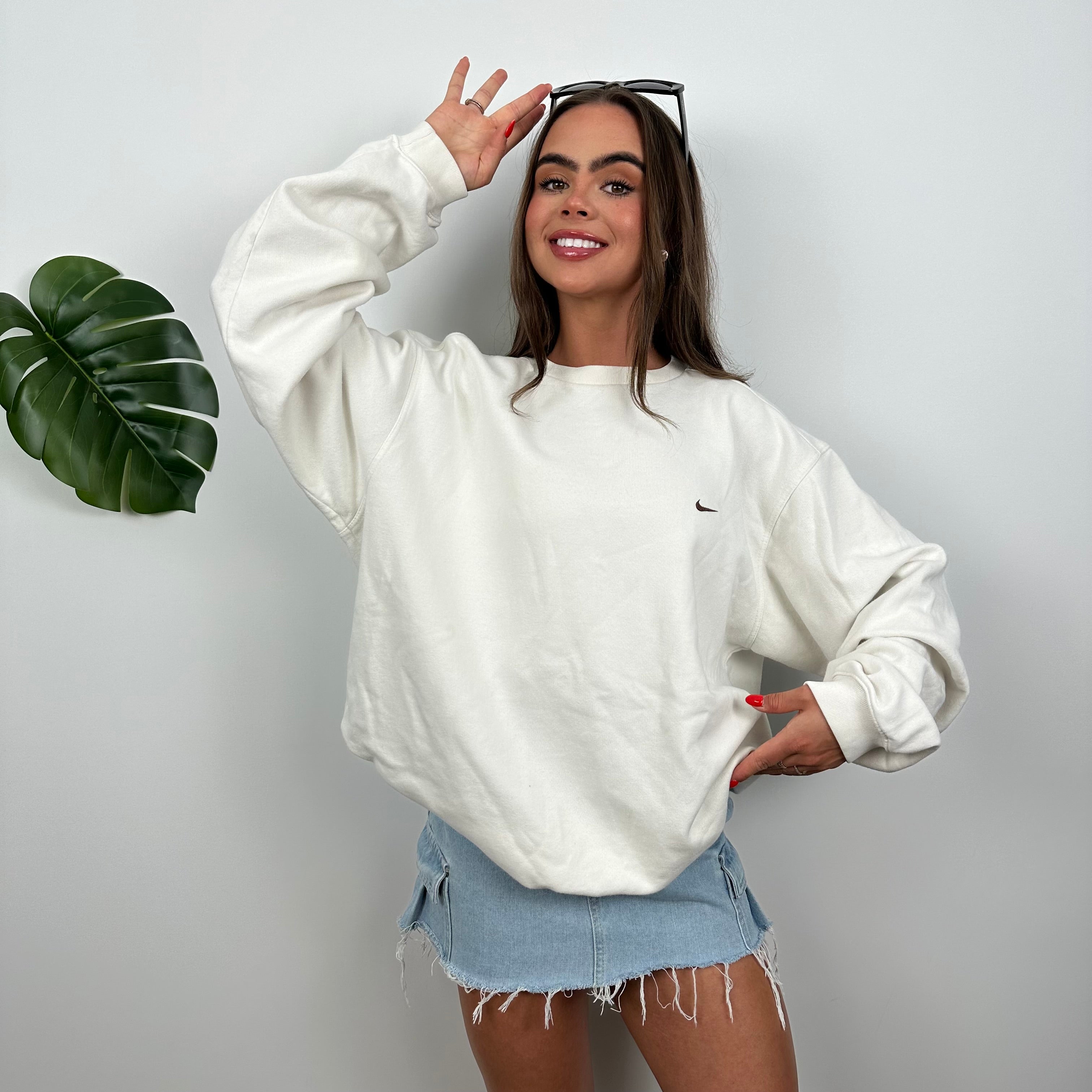 Nike White Embroidered Swoosh Sweatshirt (L)