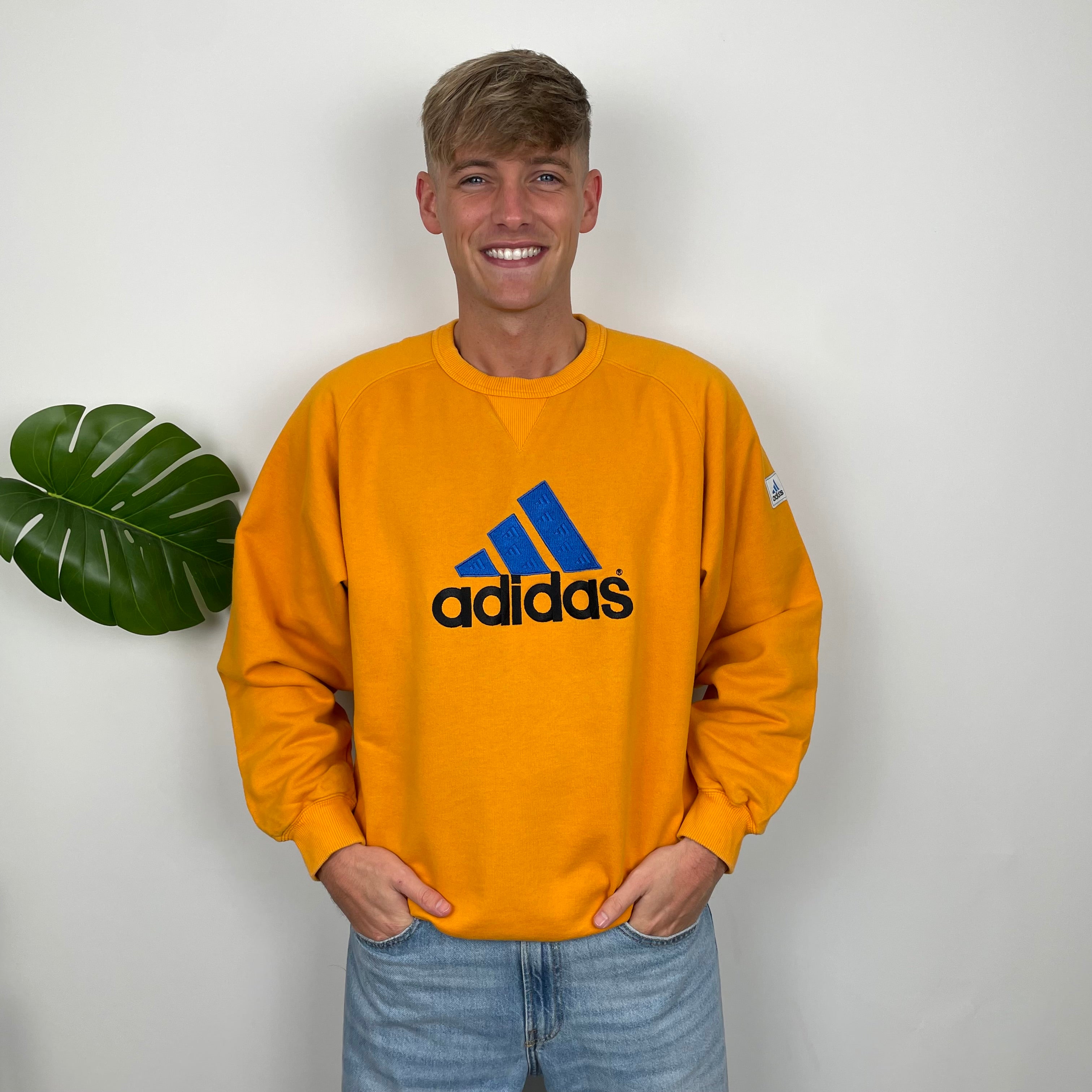 Adidas Orange Embroidered Spell Out Sweatshirt (L)