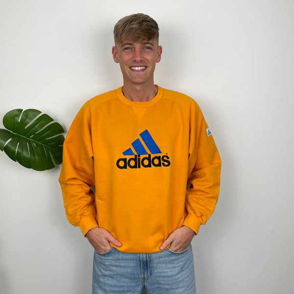 Adidas Orange Embroidered Spell Out Sweatshirt (L)