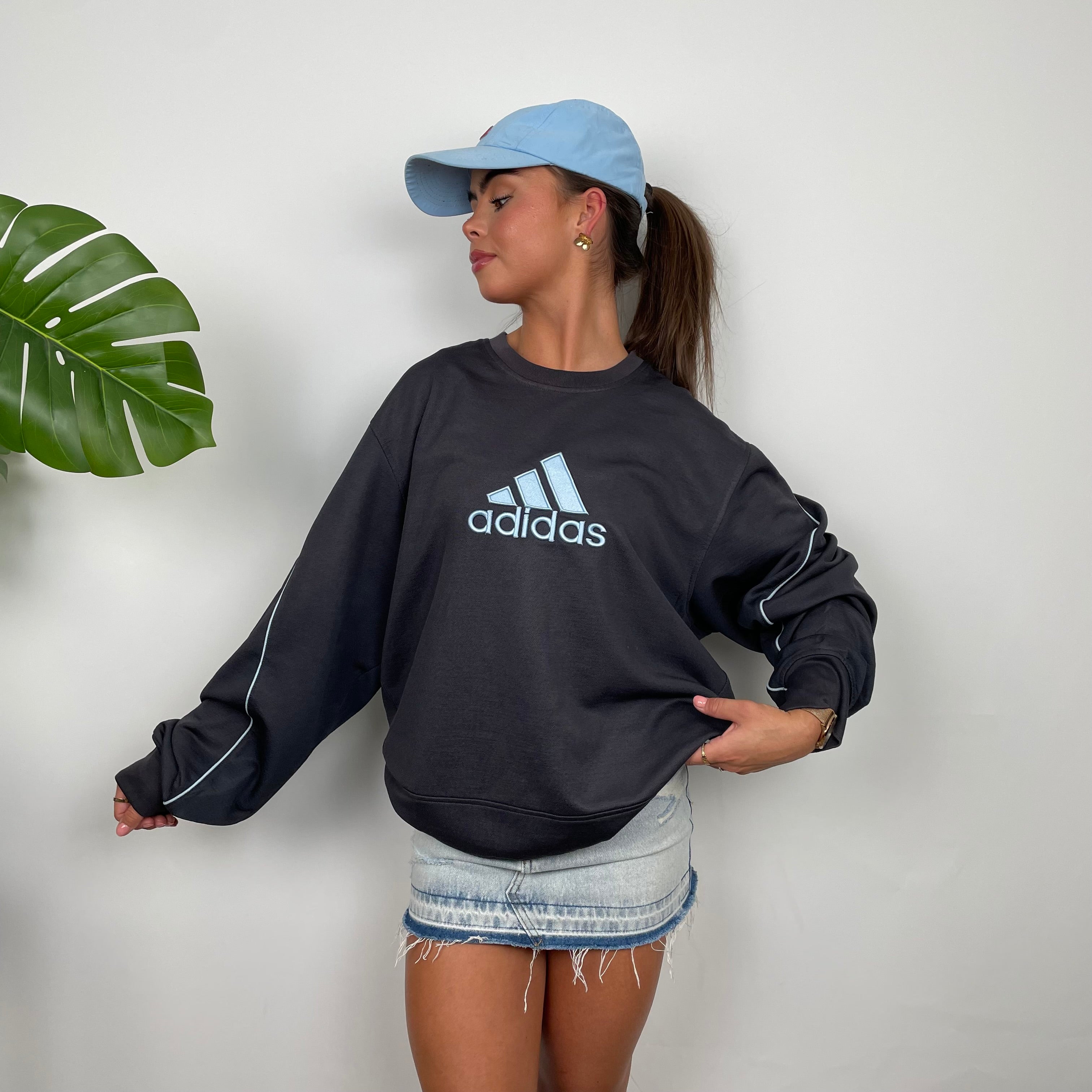 Adidas Charcoal Grey Embroidered Spell Out Sweatshirt (L)