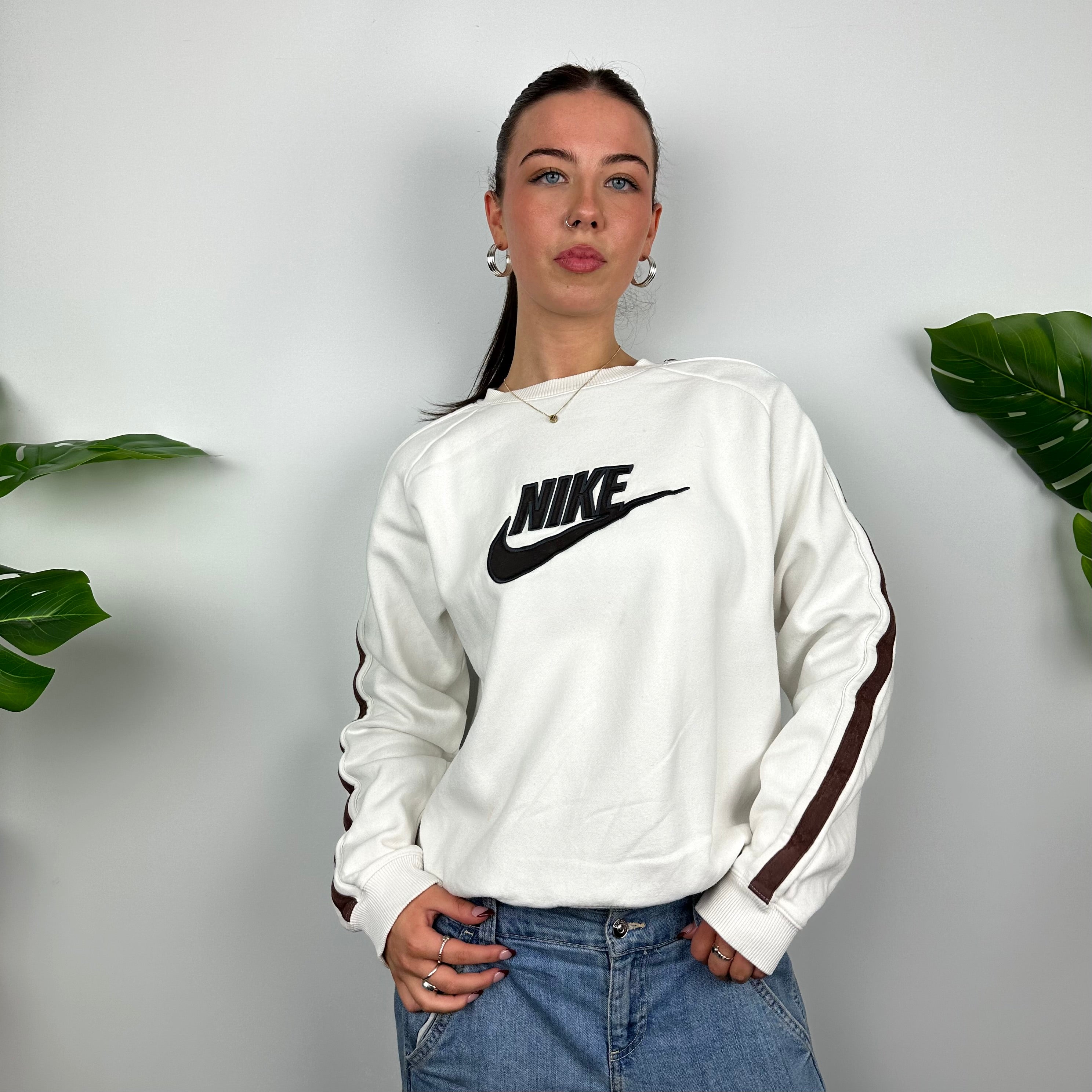 Nike White Embroidered Spell Out Sweatshirt (S)