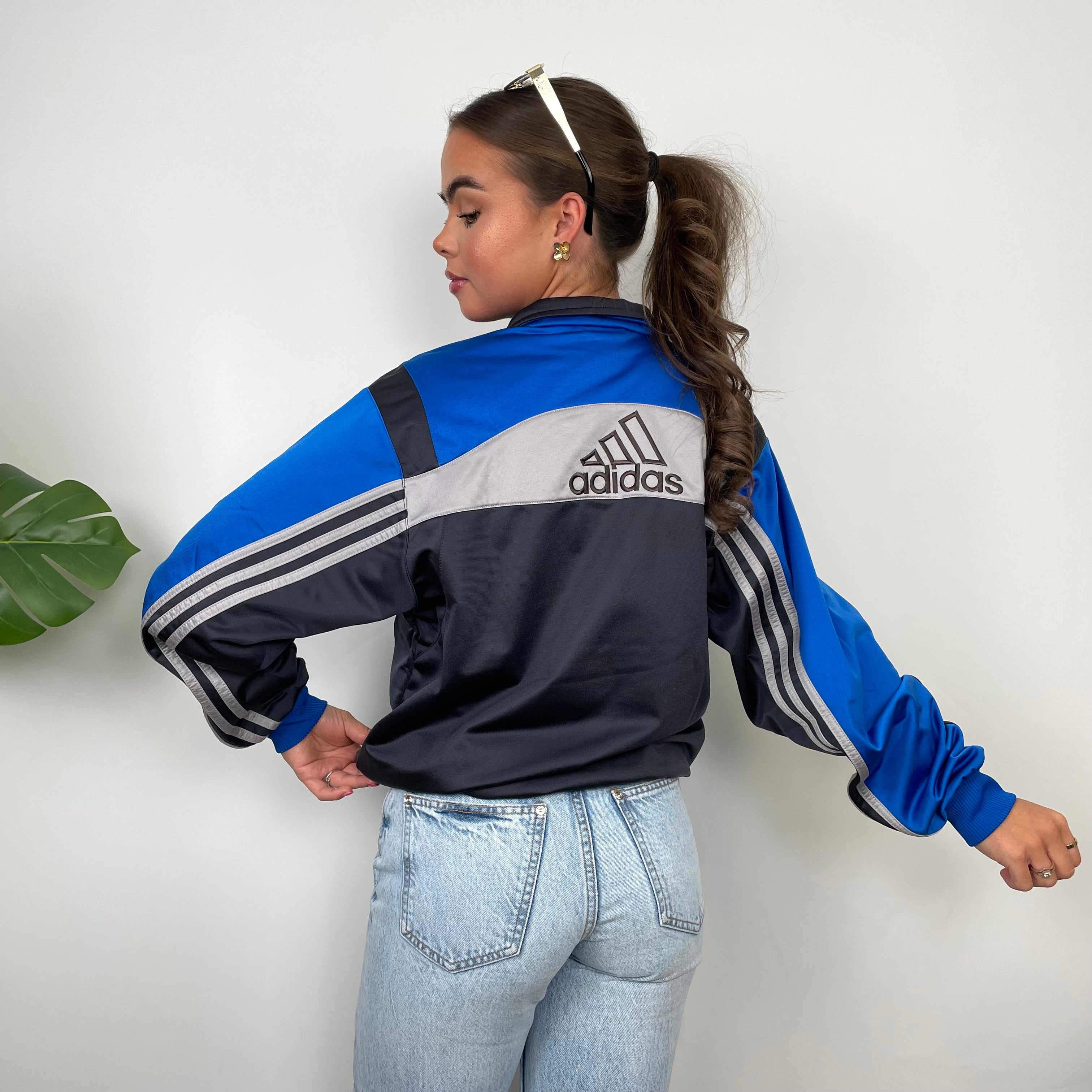 Adidas Embroidered Spell Out Grey Zip Up Track Jacket (M)