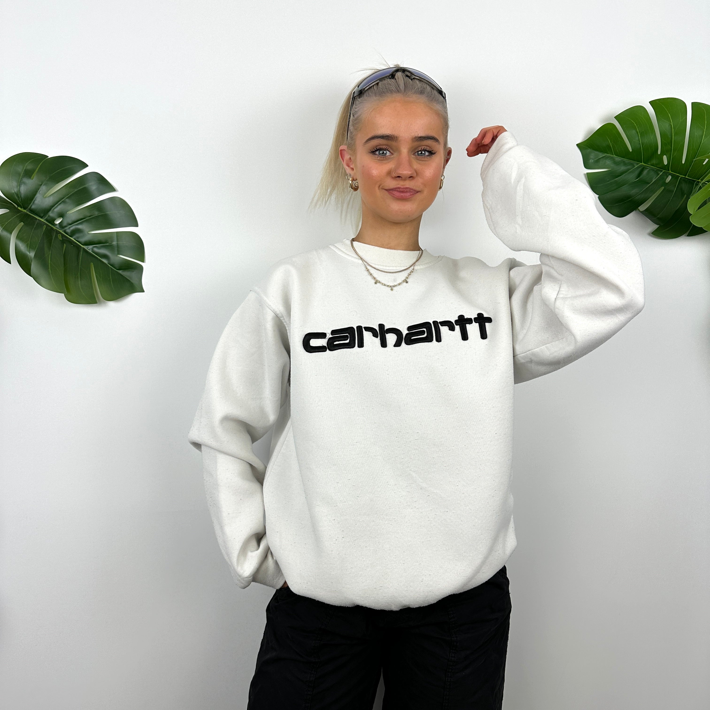 Carhartt White Embroidered Spell Out Sweatshirt (M)