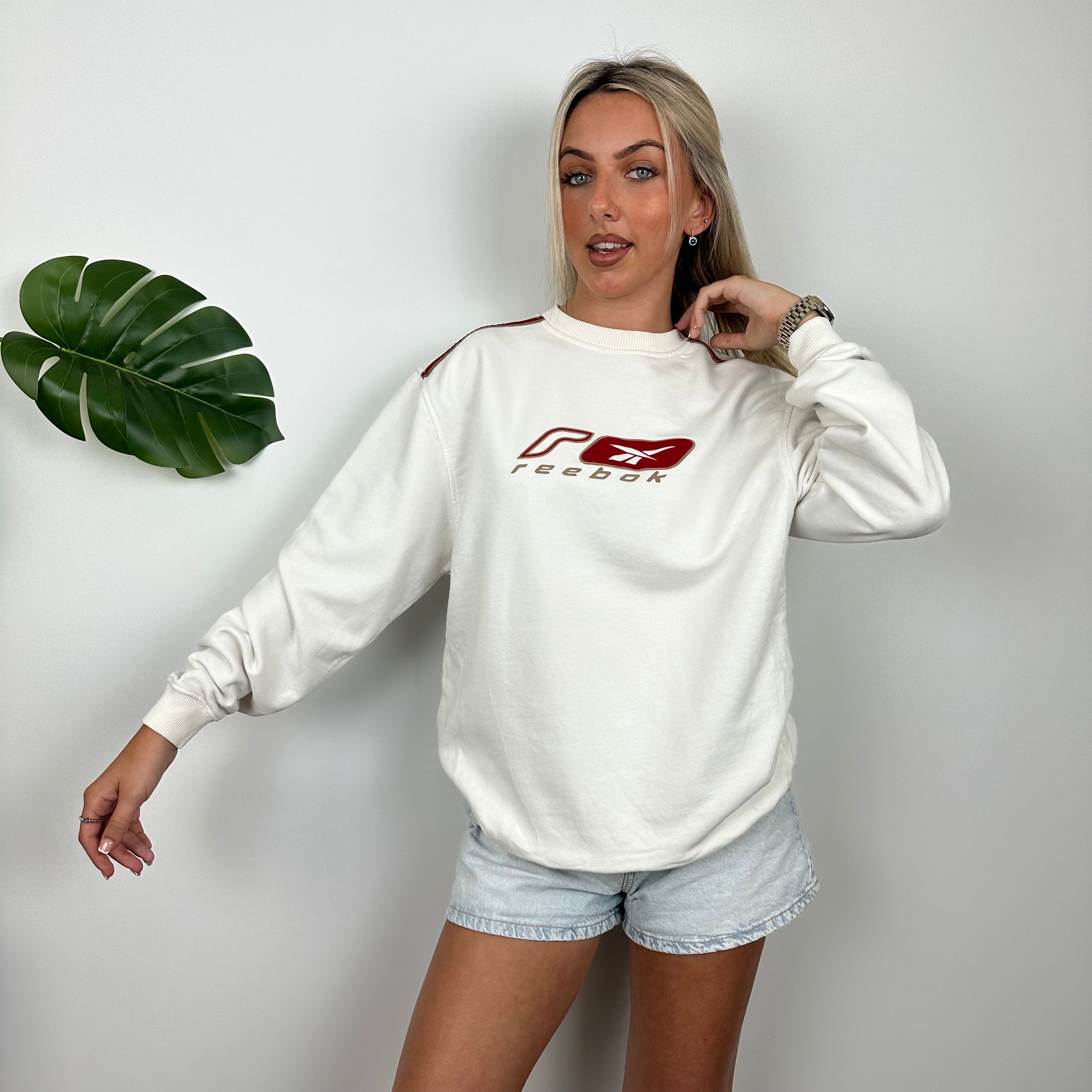 Reebok White Embroidered Spell Out Sweatshirt (L)