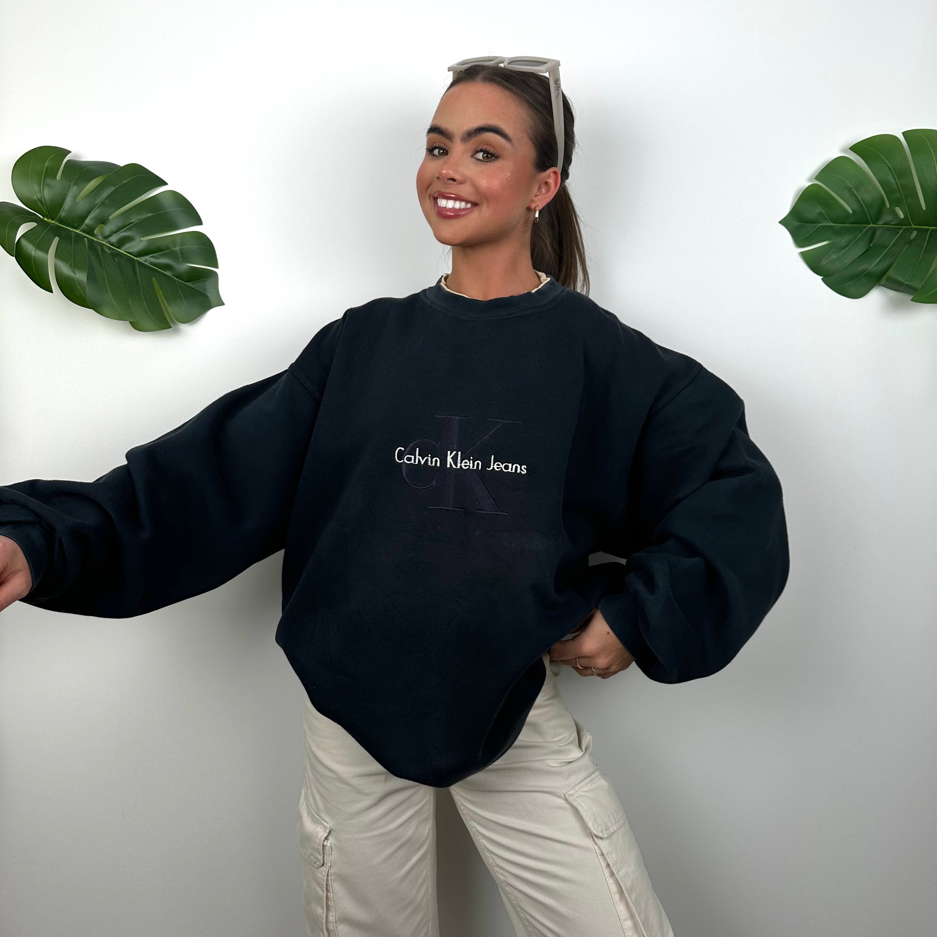 Calvin Klein Navy Embroidered Spell Out Sweatshirt (XL)