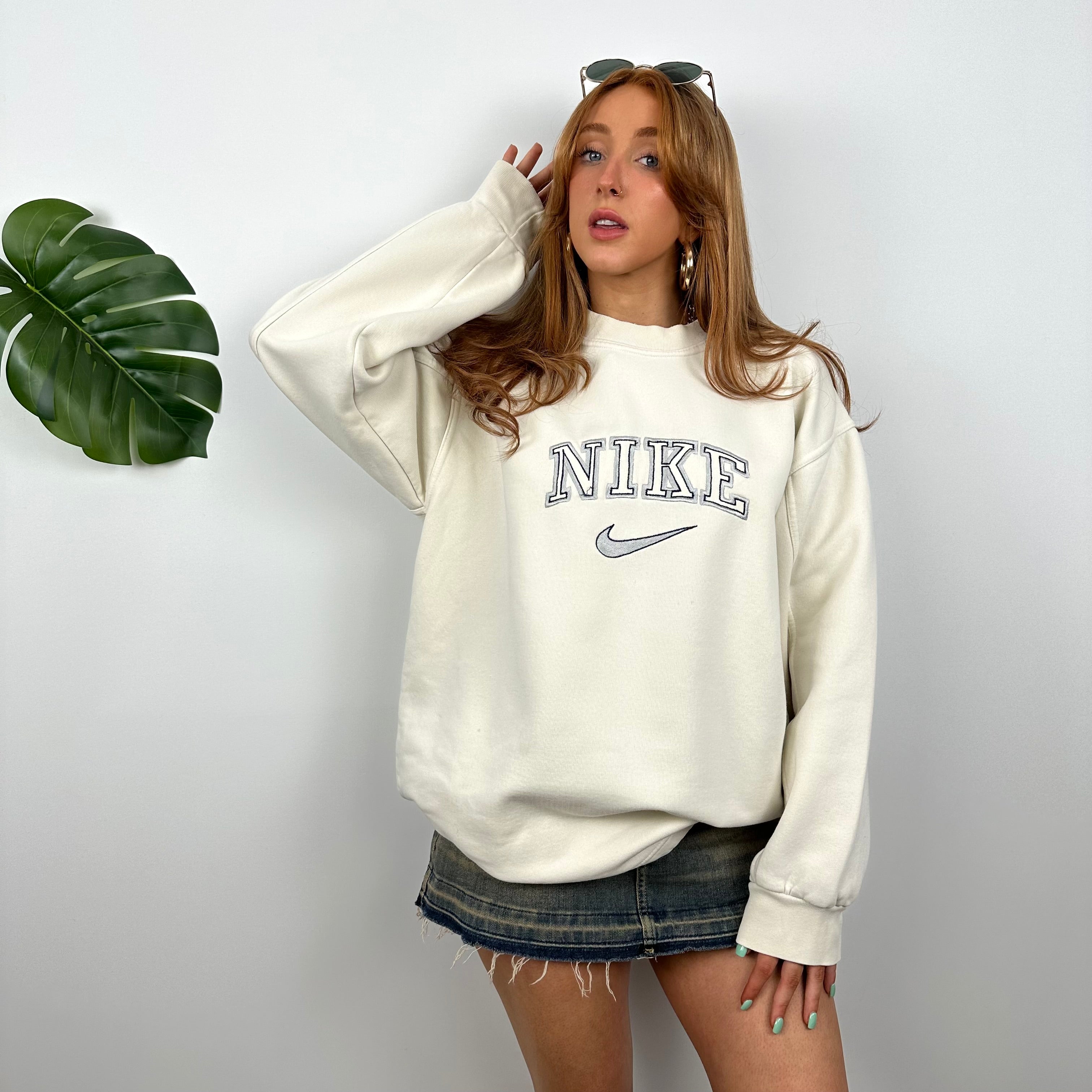 Nike Cream Embroidered Spell Out Sweatshirt (L)