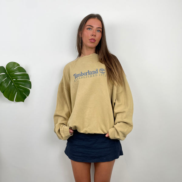 Timberland RARE Beige Embroidered Spell Out Sweatshirt  (L)