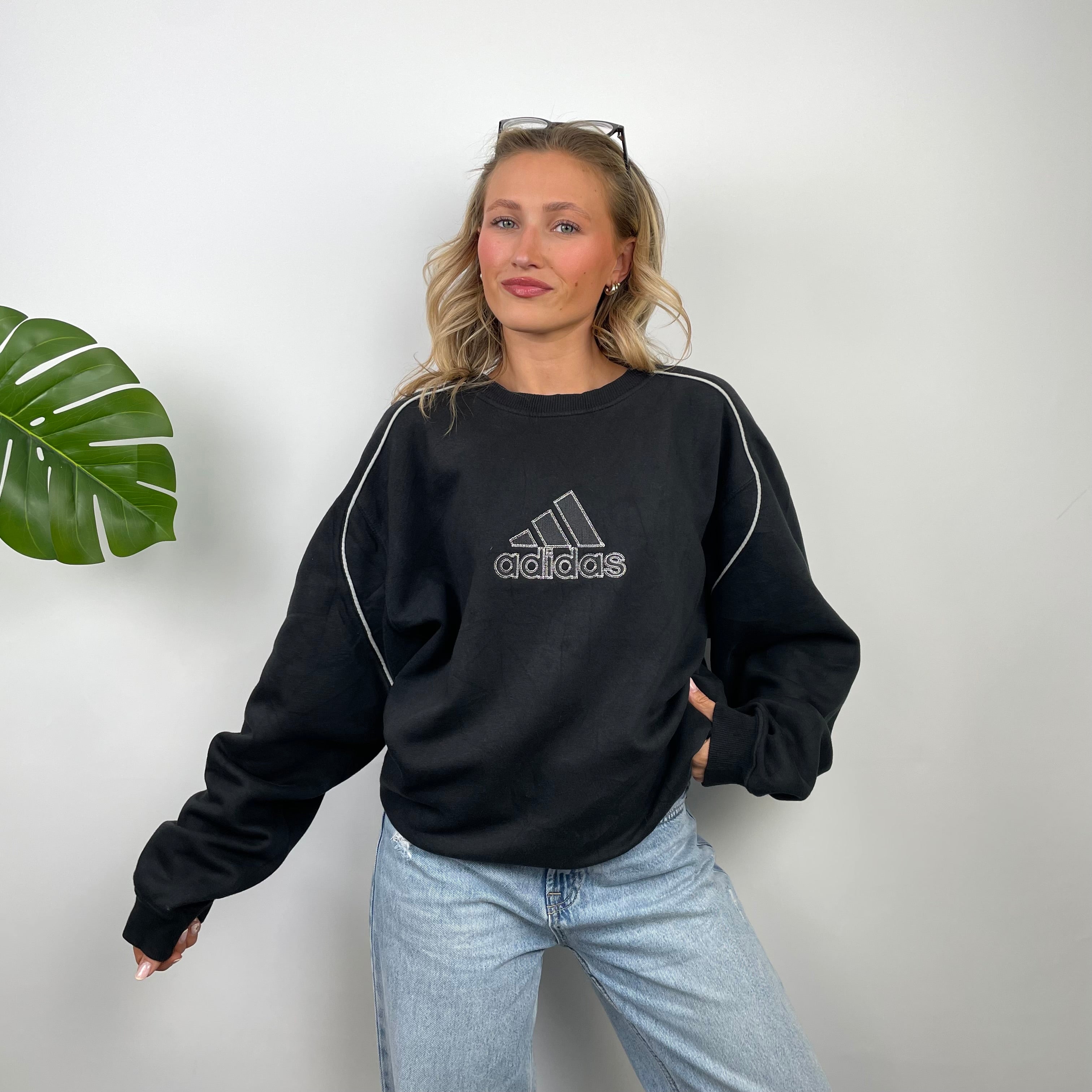 Adidas Black Embroidered Spell Out Sweatshirt (XL)