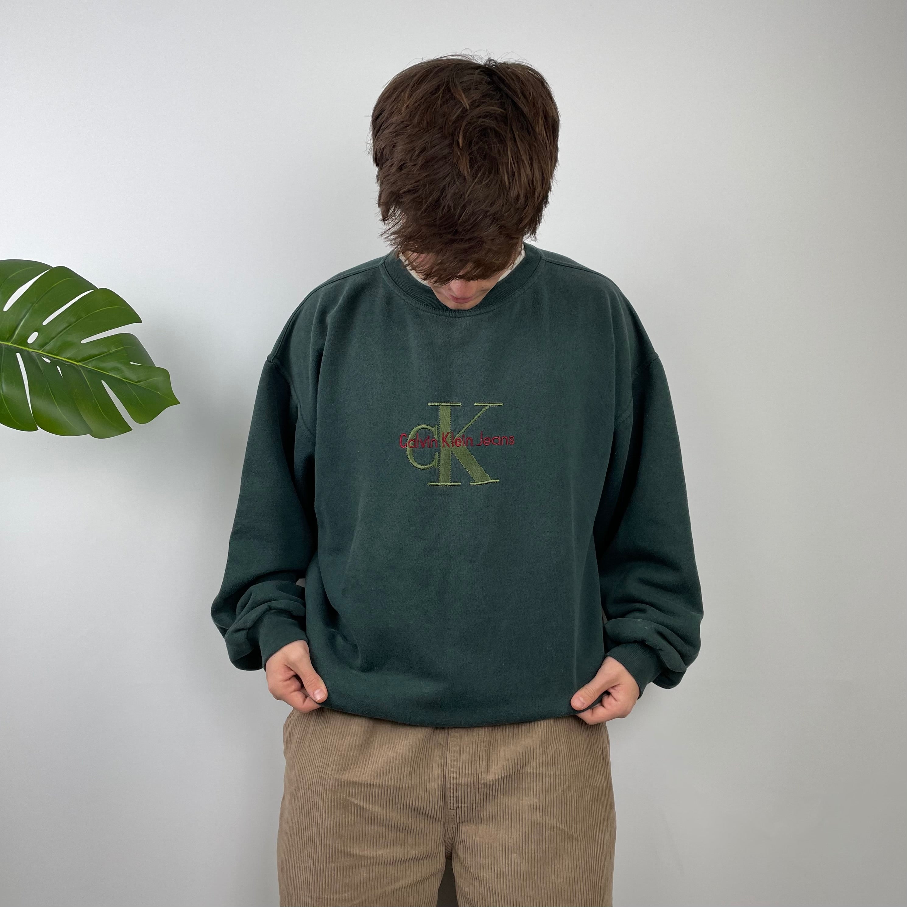 Calvin Klein Green Embroidered Spell Out Sweatshirt (L)