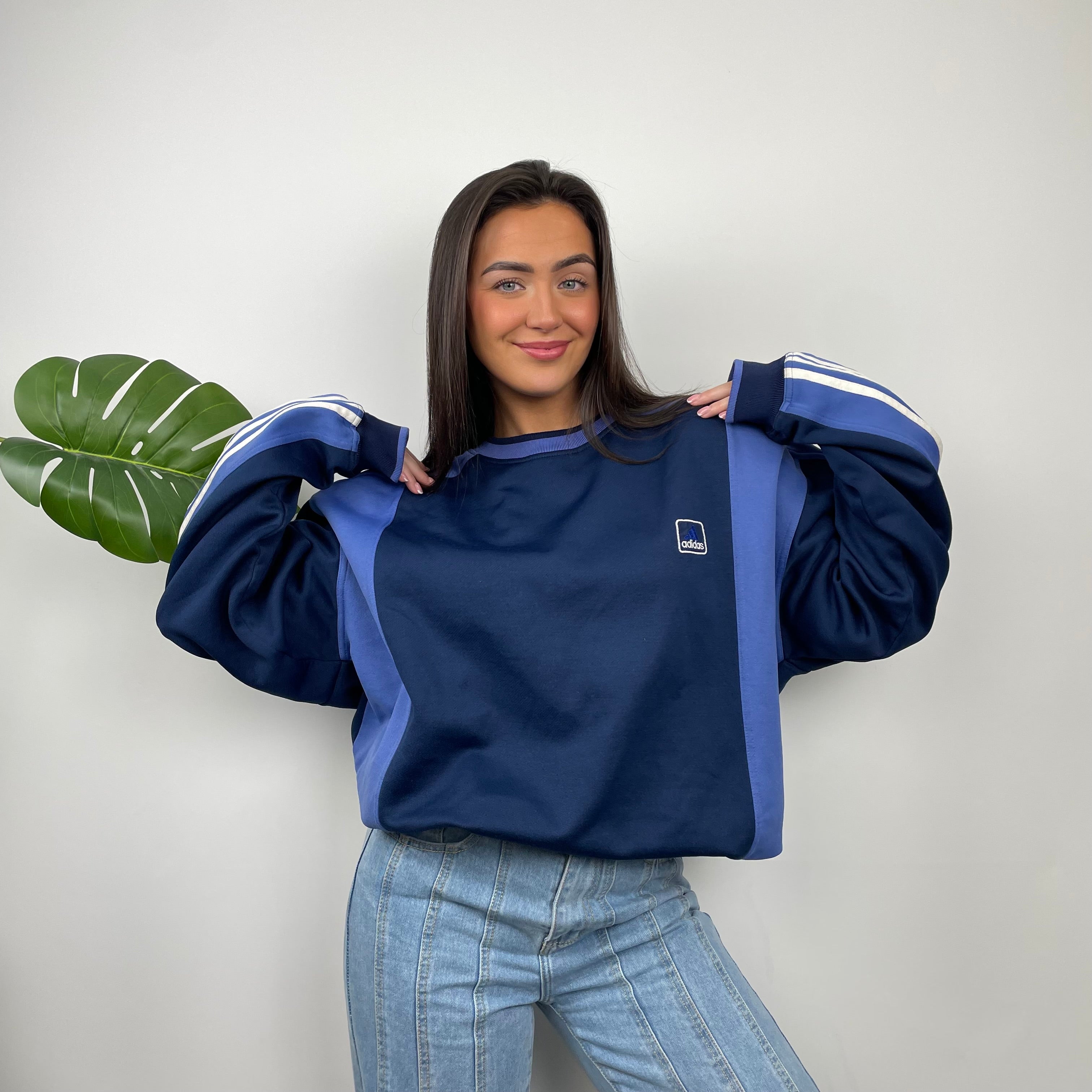 Adidas Blue Embroidered Spell Out Sweatshirt (XL)