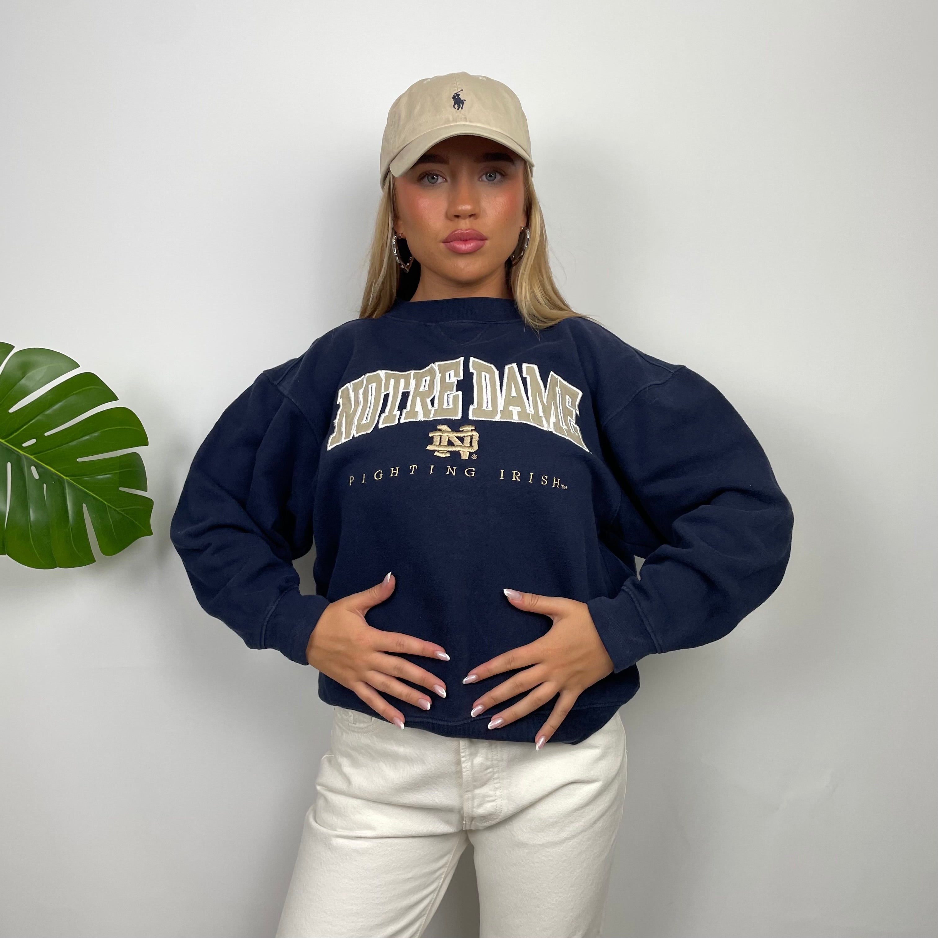 Notre Dame USA College Navy Embroidered Spell Out Sweatshirt (S)