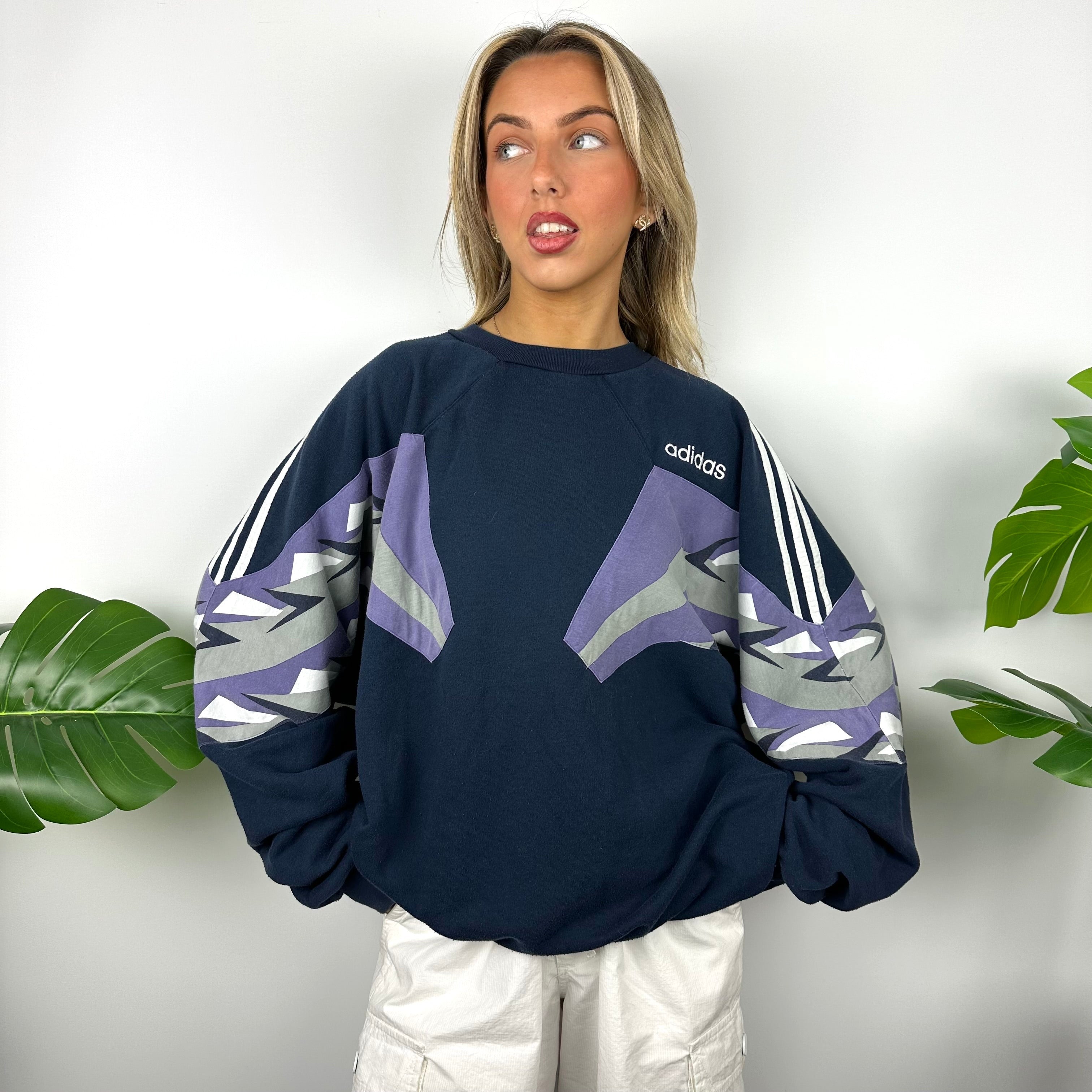 Adidas Colour Block Embroidered Spell Out Sweatshirt (XL)