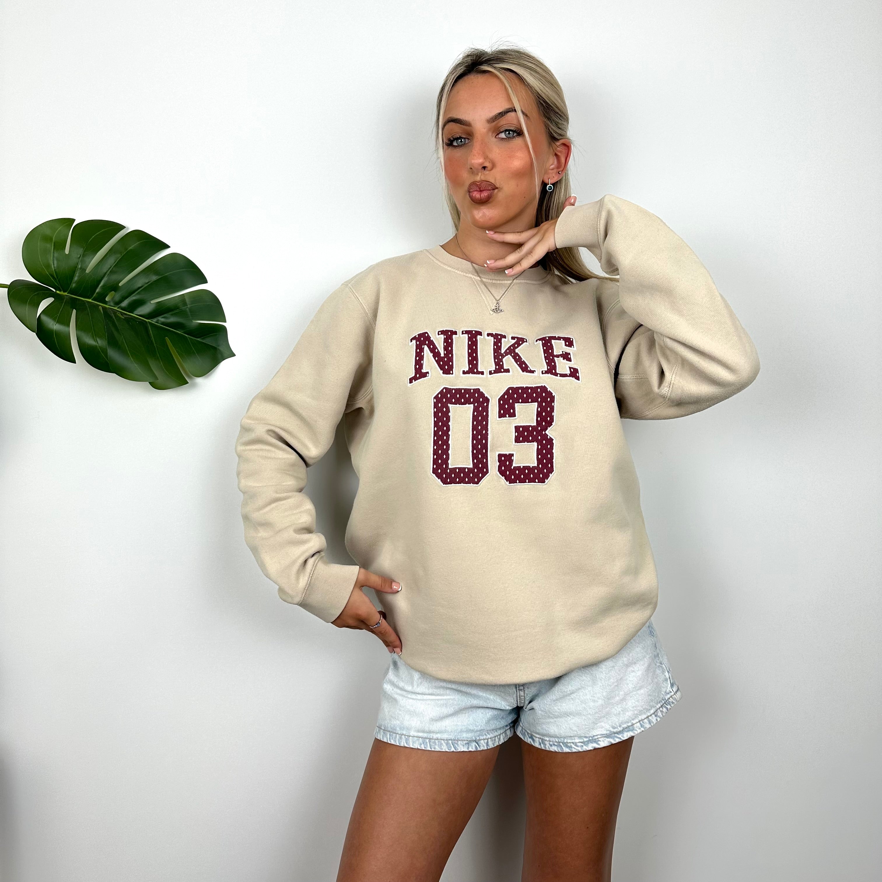 Nike Cream Embroidered Spell Out Sweatshirt (L)