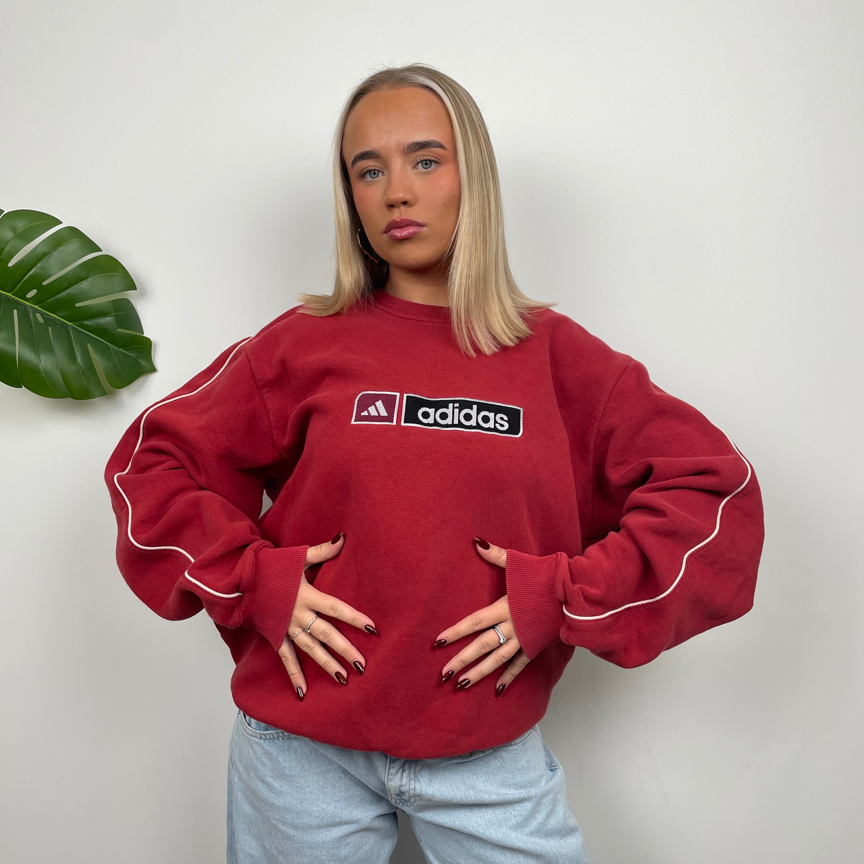 Adidas Red Embroidered Spell Out Sweatshirt (L)