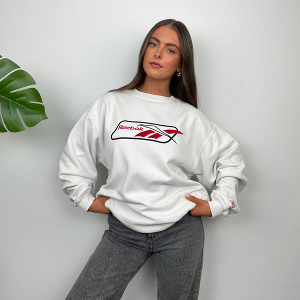 Reebok White Embroidered Spell Out Sweatshirt (L)