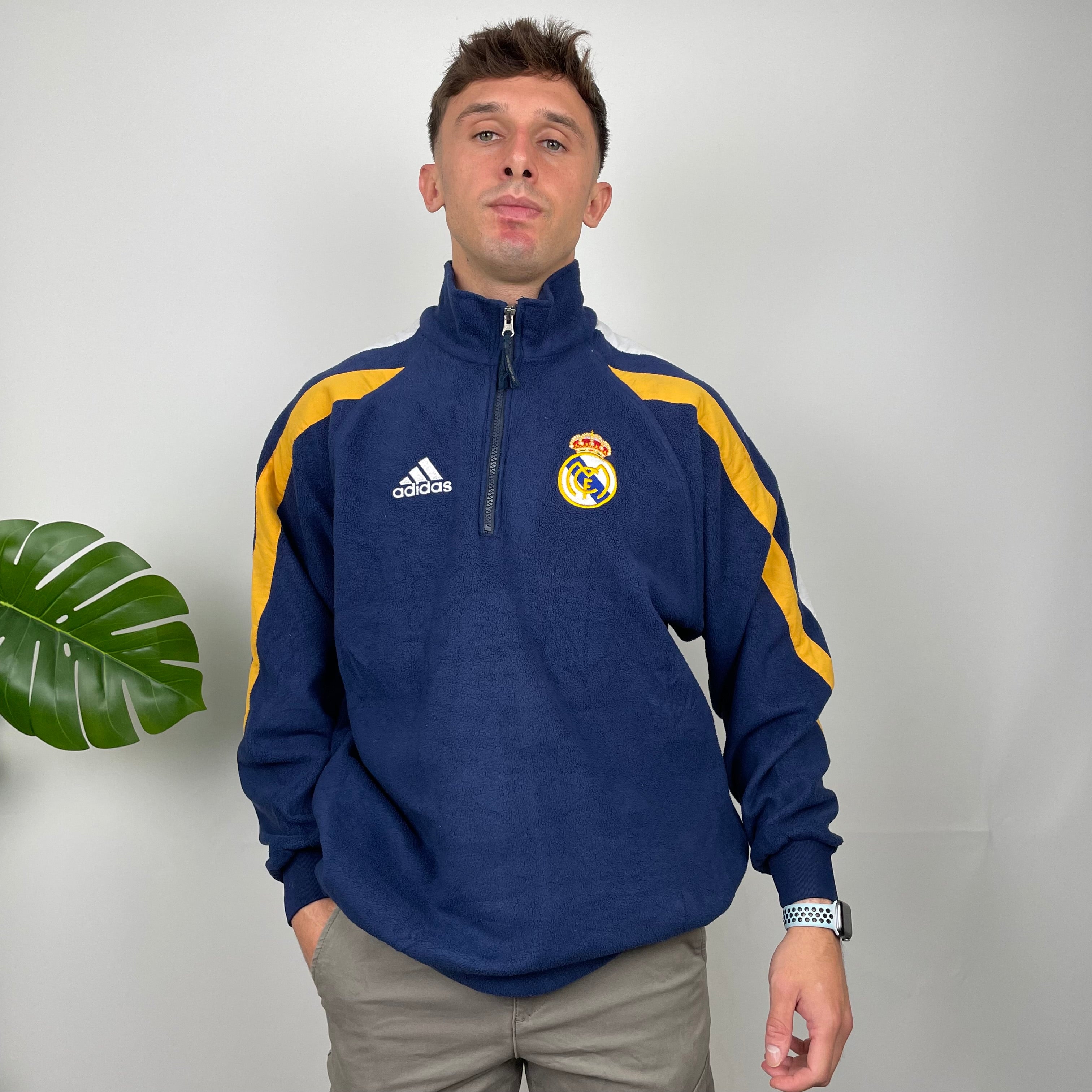 Adidas x Real Madrid CF Embroidered Spell Out Fleece Quarter Zip (XL)