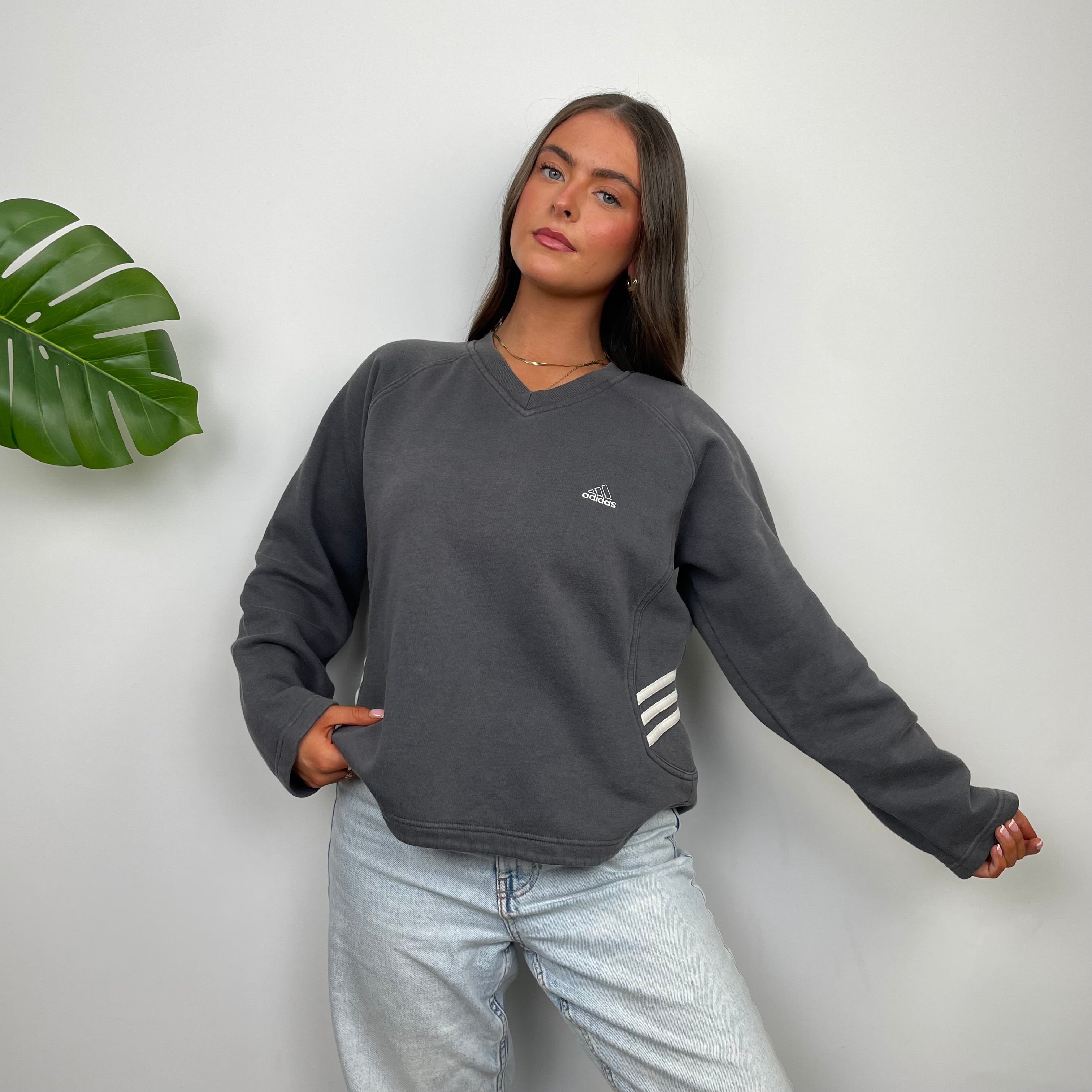 Adidas Grey Embroidered Spell Out Sweatshirt (S)