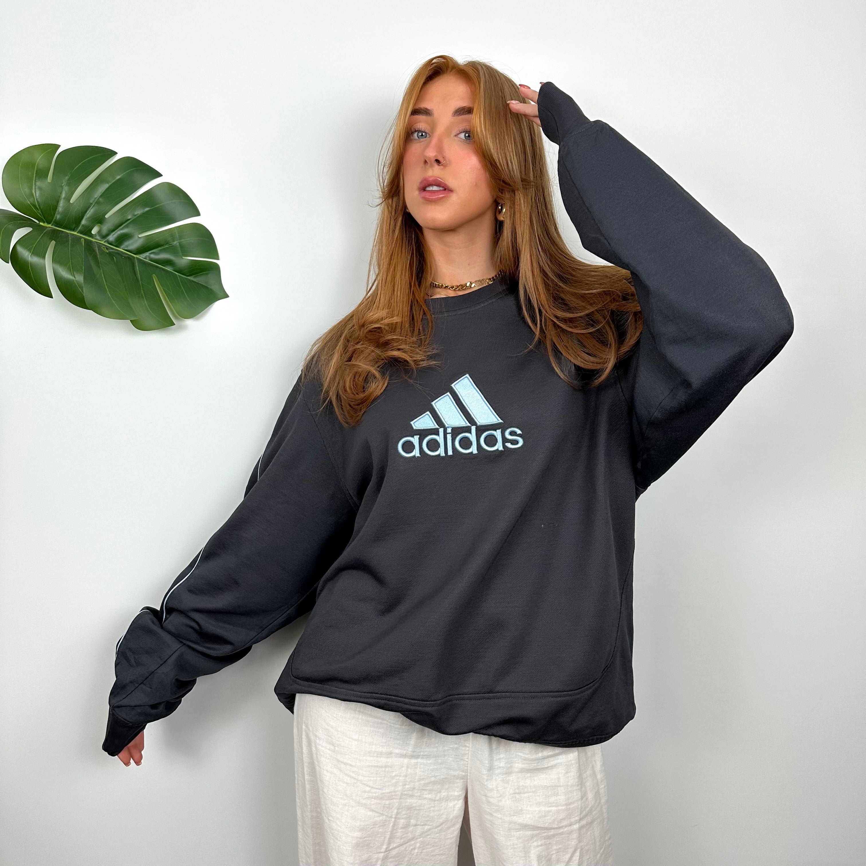 Adidas Charcoal Grey Embroidered Spell Out Sweatshirt (L)