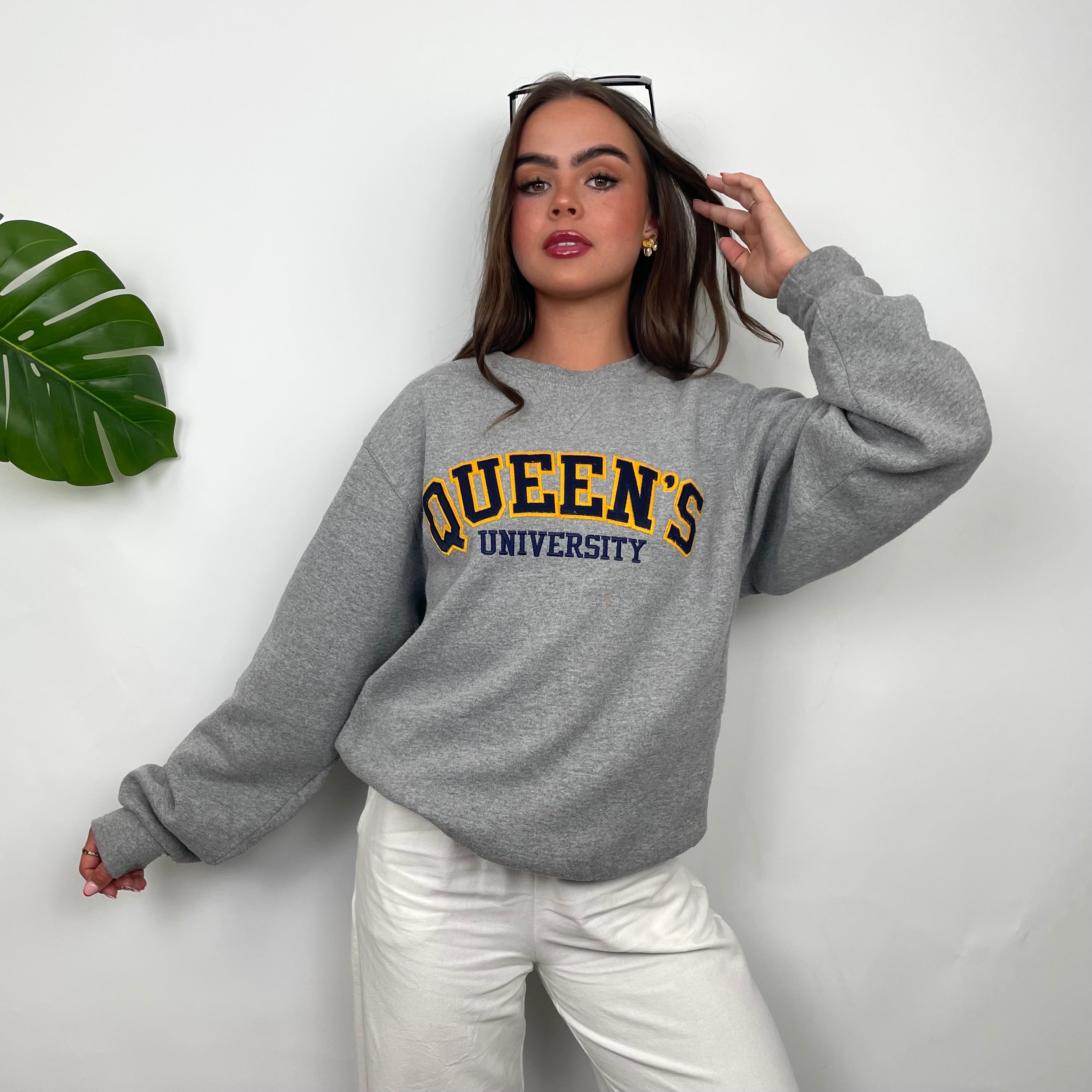 Queens University College Grey Embroidered Spell Out Sweatshirt (M)