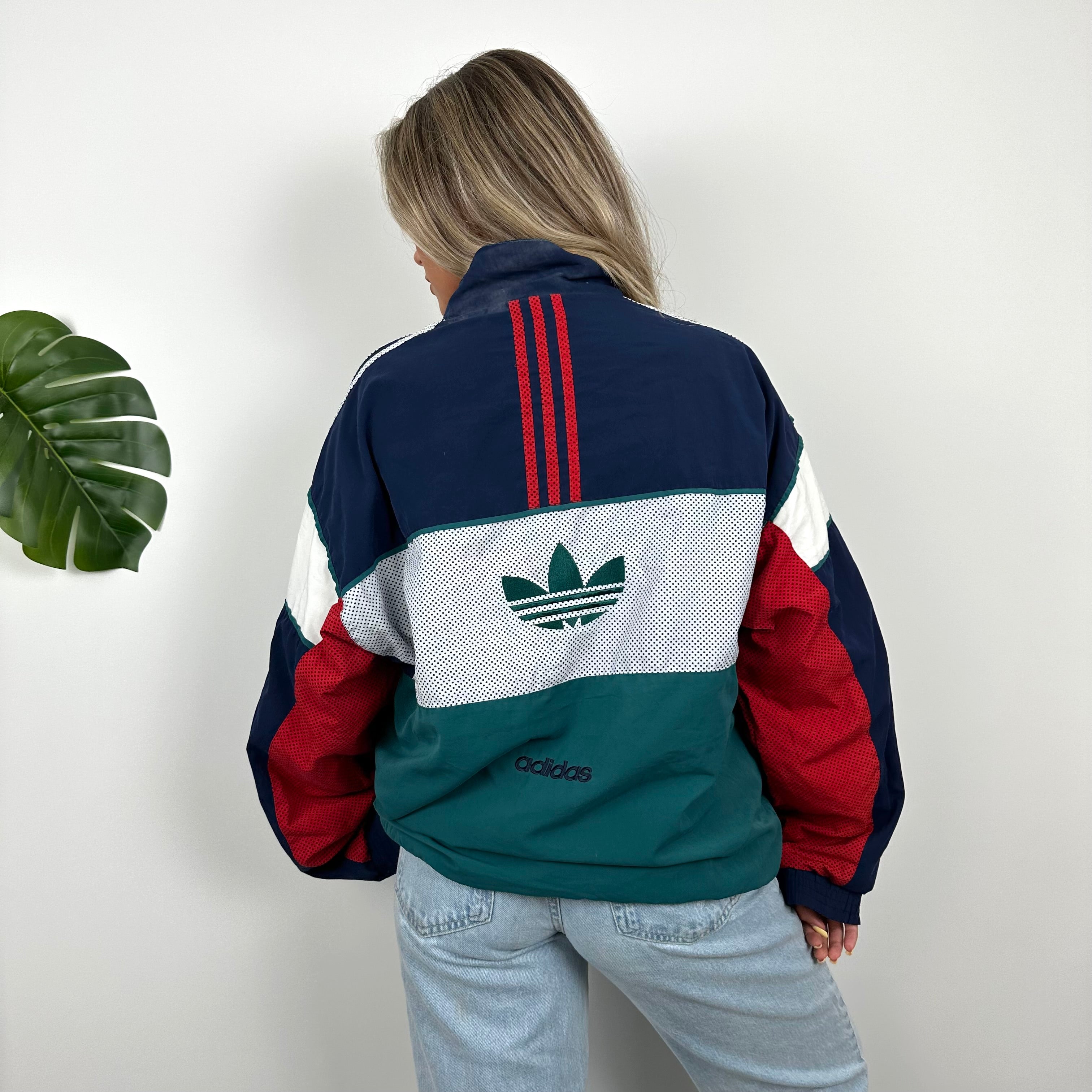 Adidas RARE Embroidered Spell Out Colour Block Zip Up Windbreaker Jacket (M)