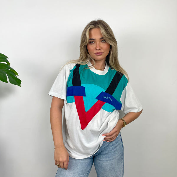 Adidas Colour Block Embroidered Spell Out T Shirt (M)