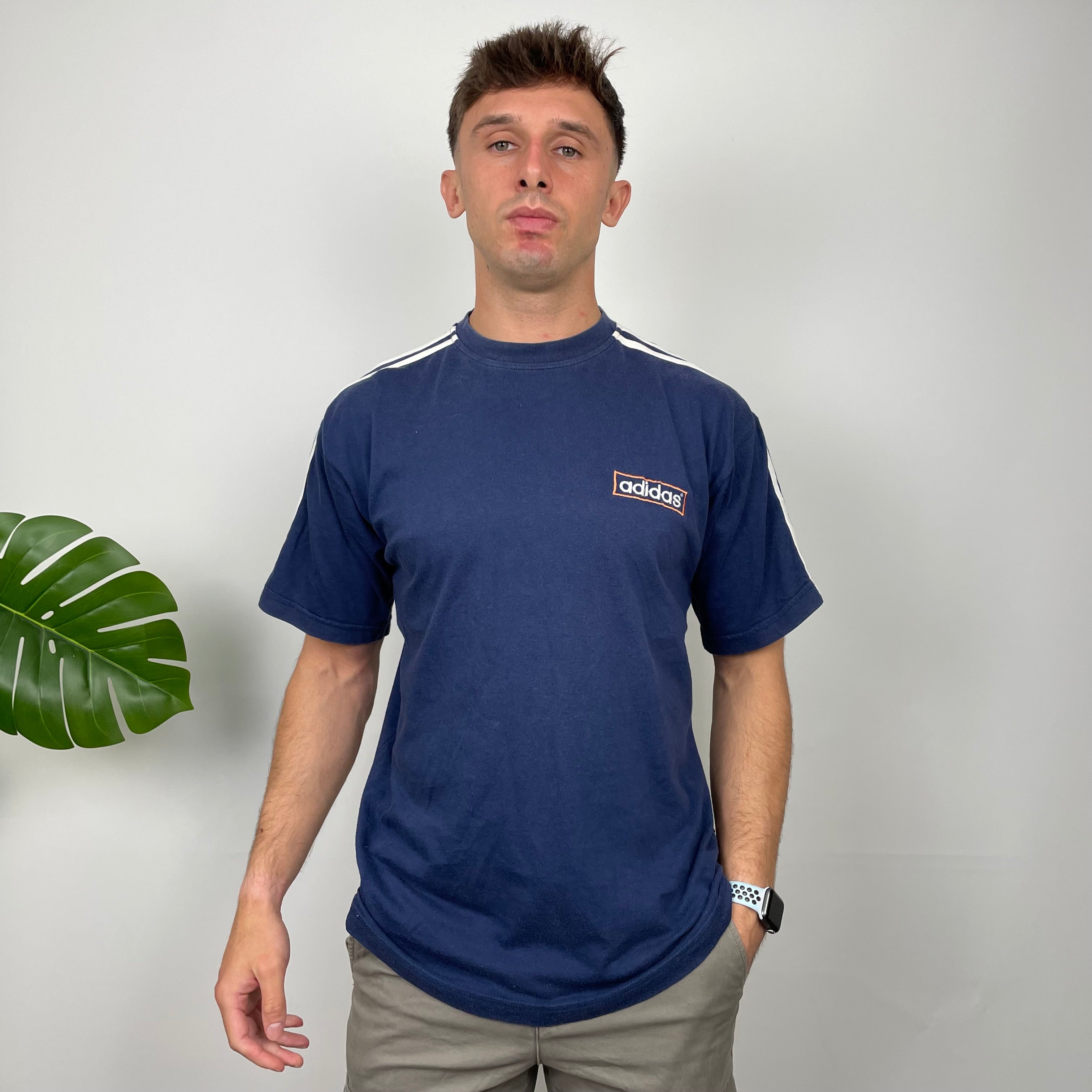 Adidas Navy Embroidered Spell Out T Shirt (M)