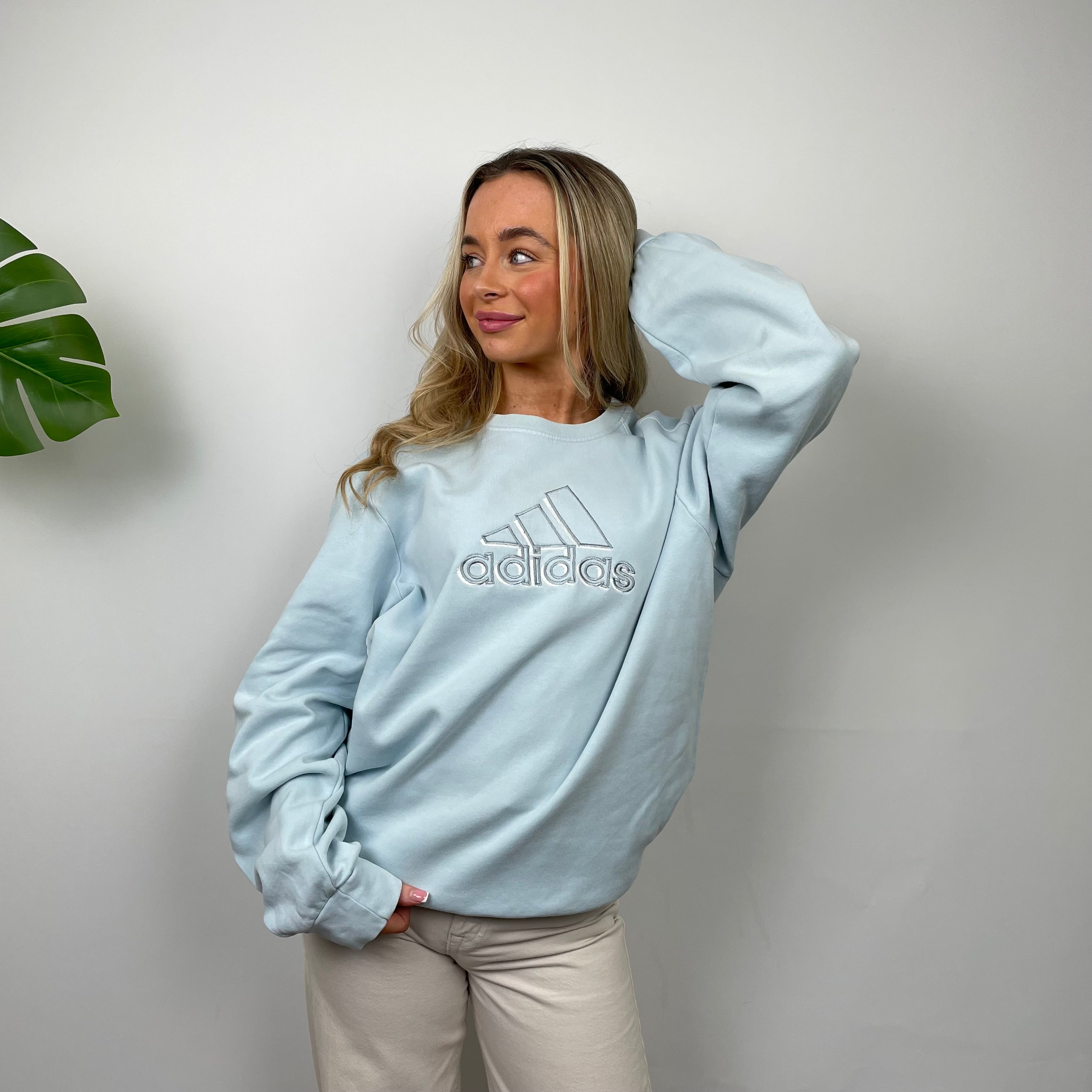 Adidas Baby Blue Embroidered Spell Out Sweatshirt (M)