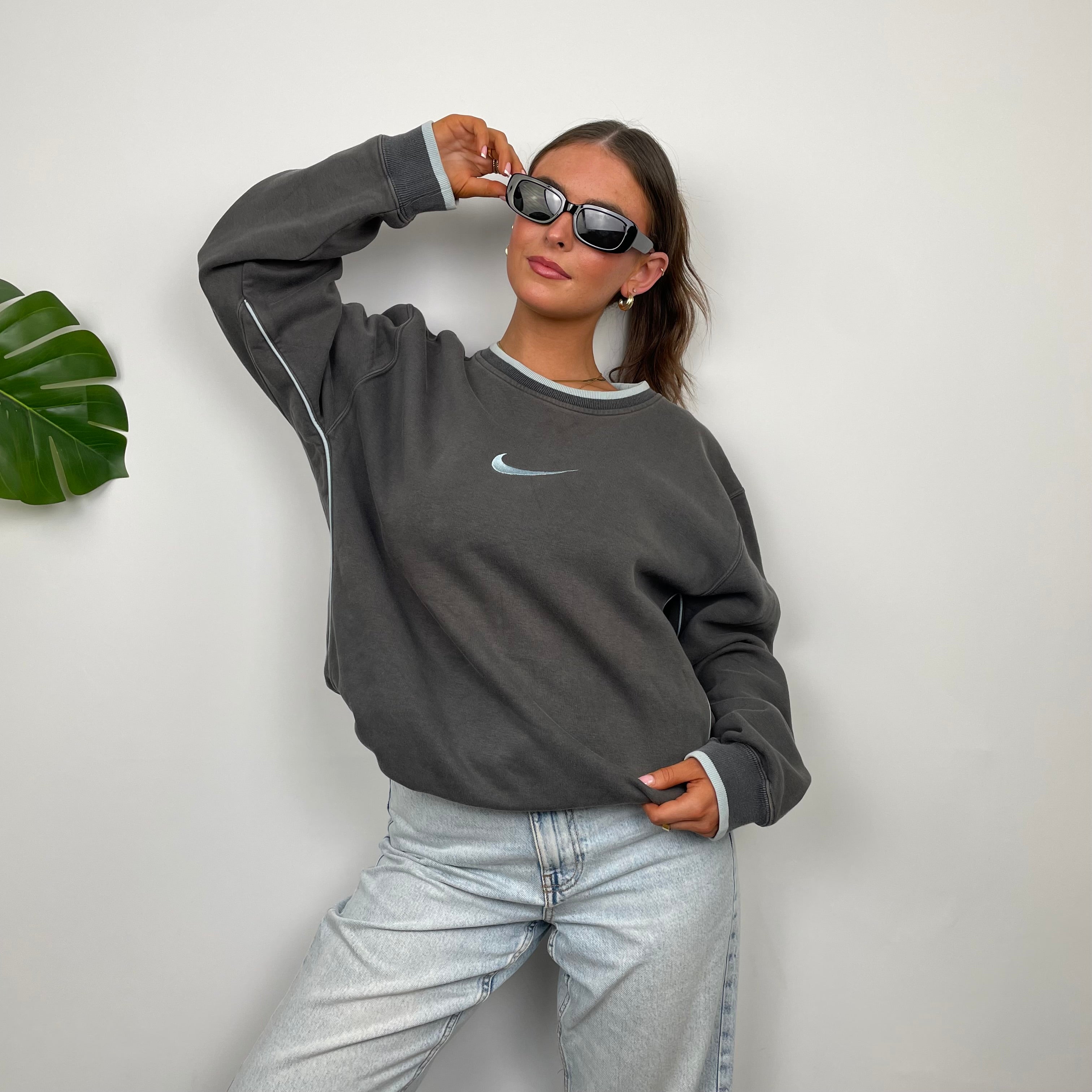 Nike Grey Embroidered Swoosh Sweatshirt (L)