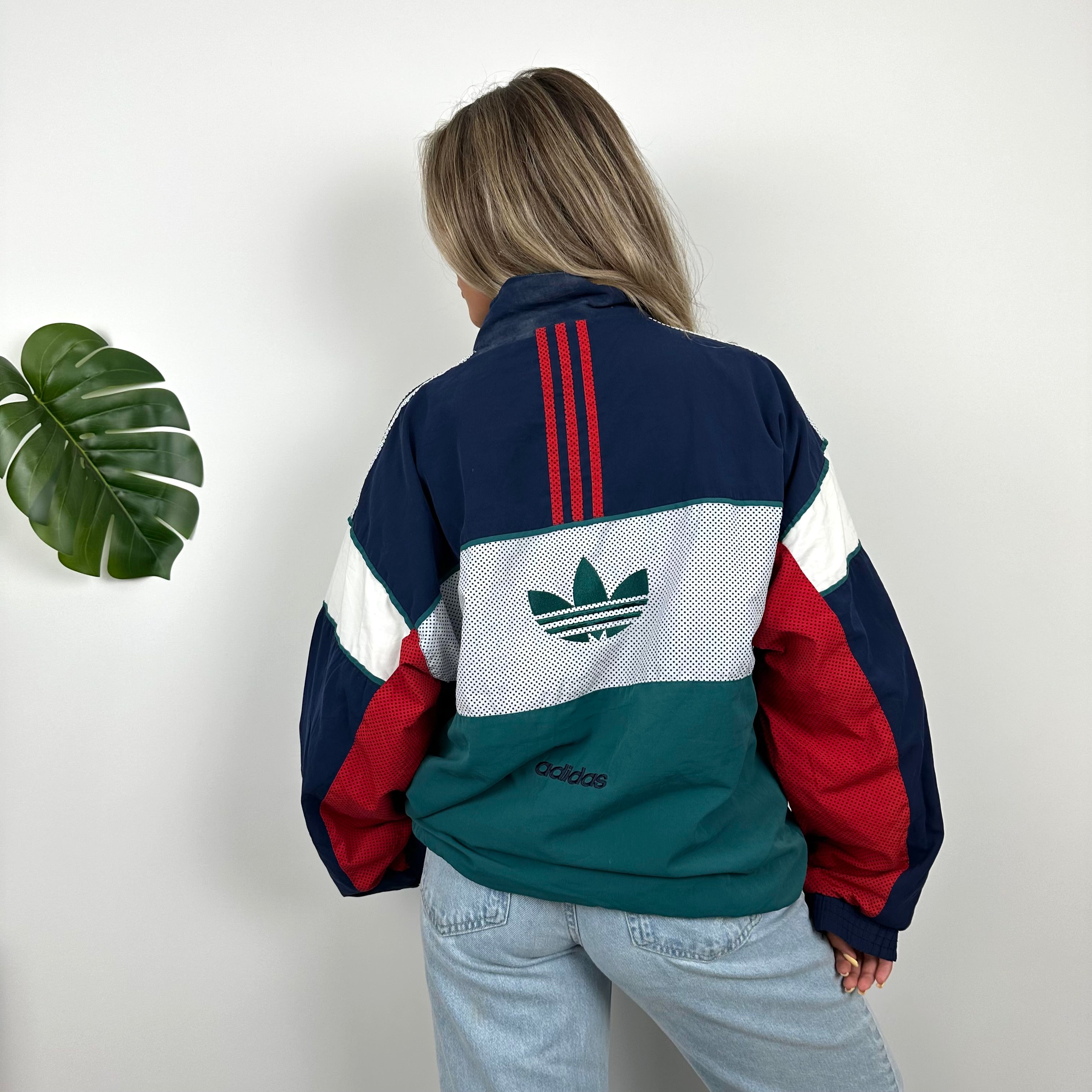 Adidas RARE Embroidered Spell Out Colour Block Zip Up Windbreaker Jacket (M)