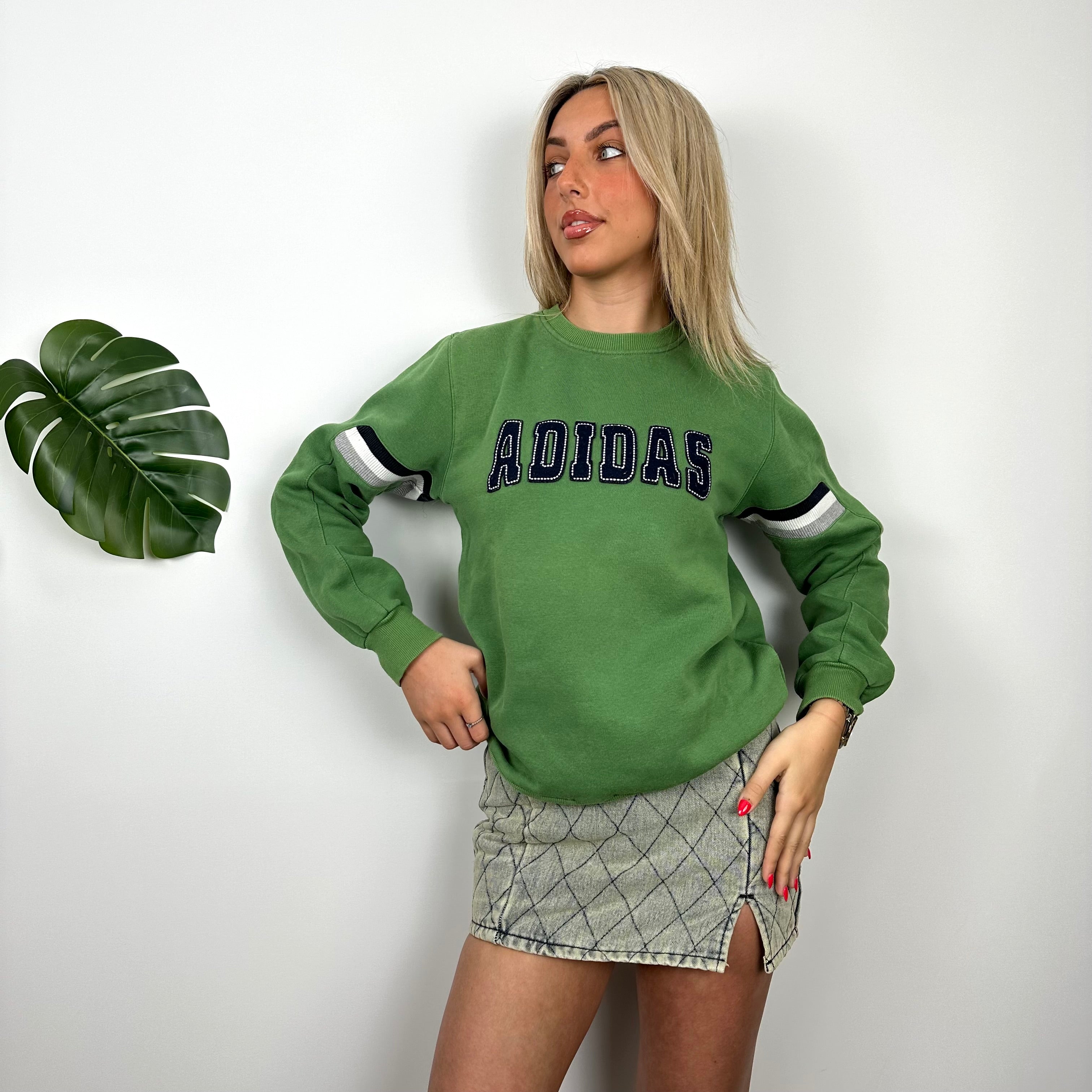 Adidas Green Embroidered Spell Out Sweatshirt (M)