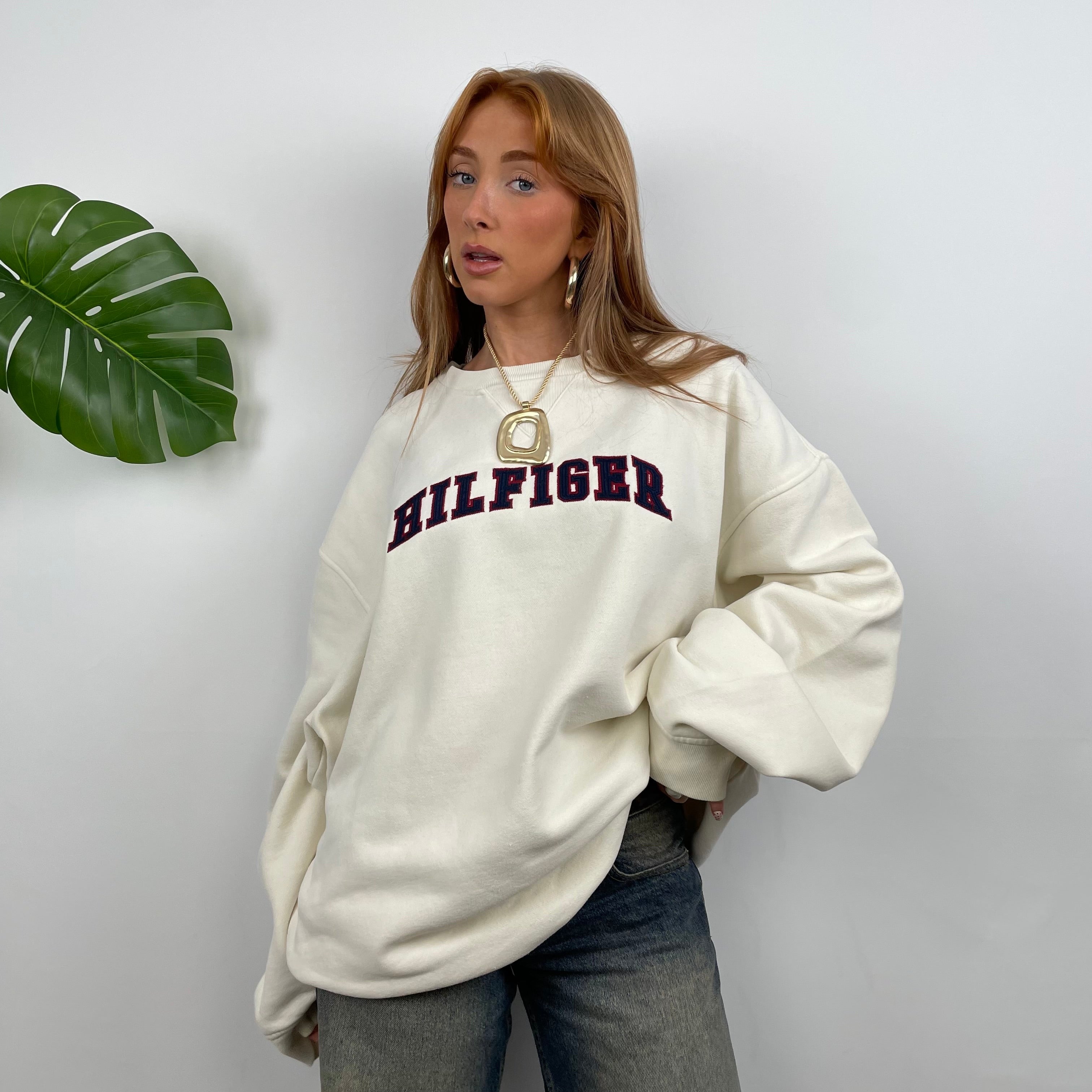 Tommy Hilfiger Cream Embroidered Spell Out Sweatshirt (L)