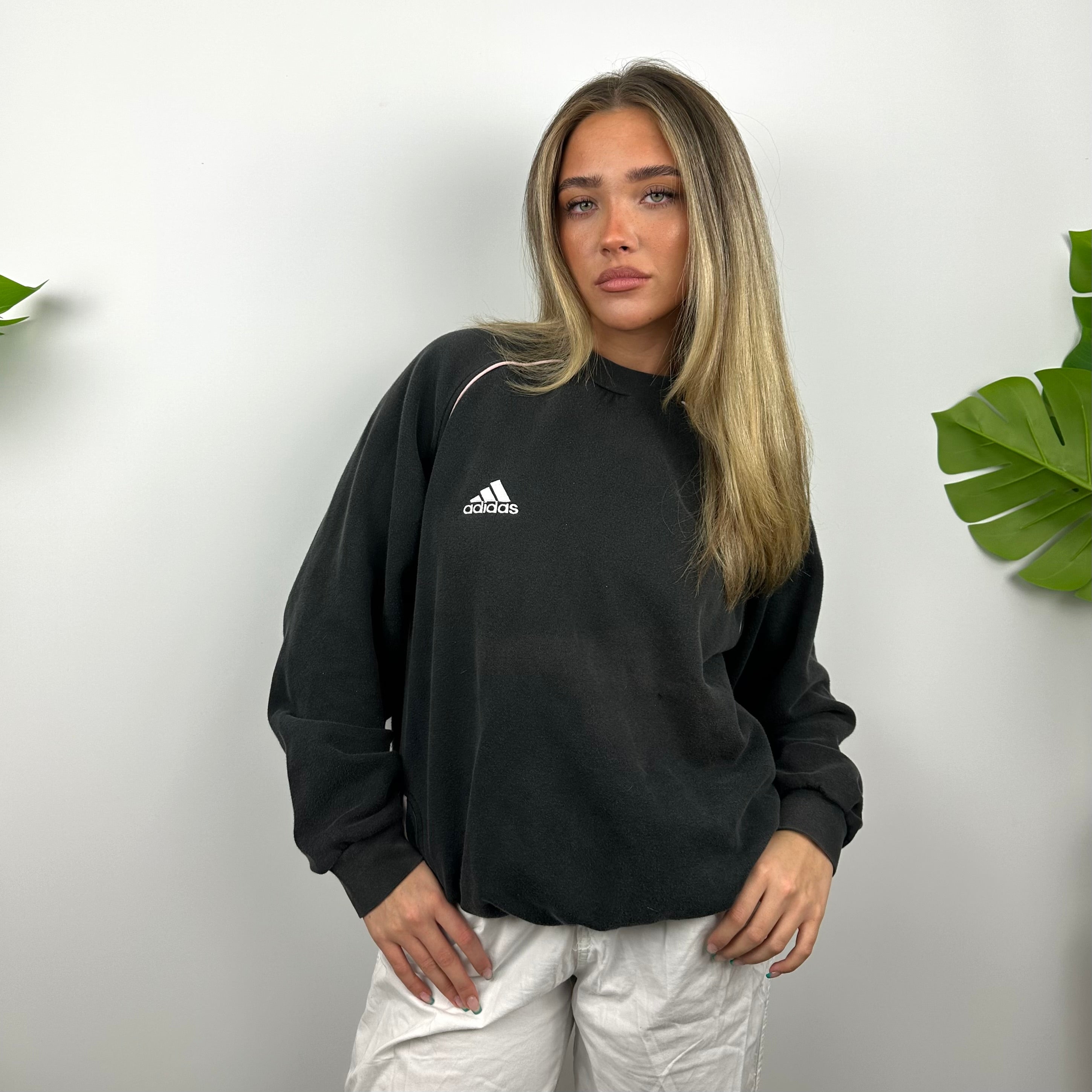 Adidas Black Embroidered Spell Out Sweatshirt (M)